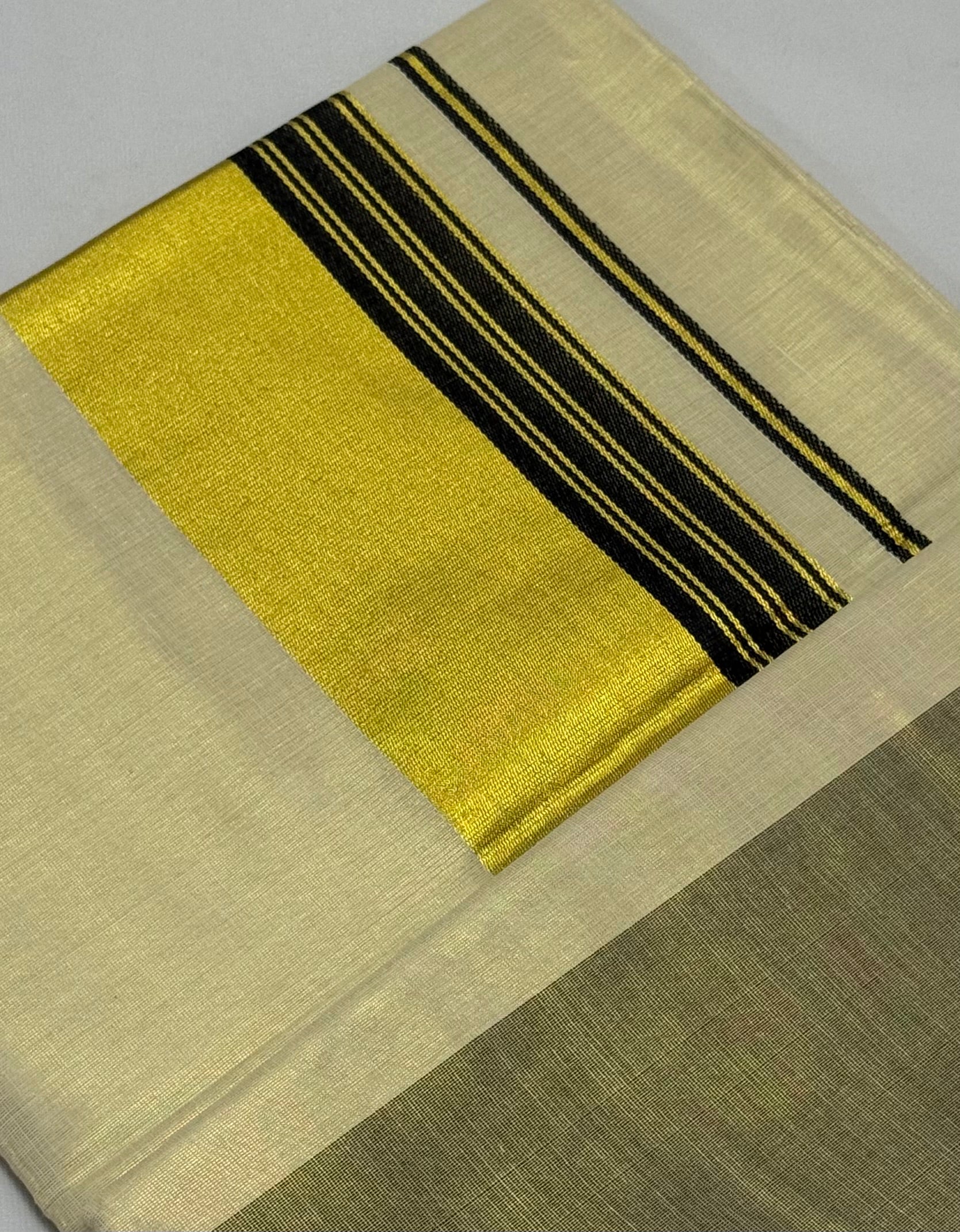 PREMIUM KERALA KASAVU TISSUE STRIPES SAREE - (CREAM,GOLD,BLACK)