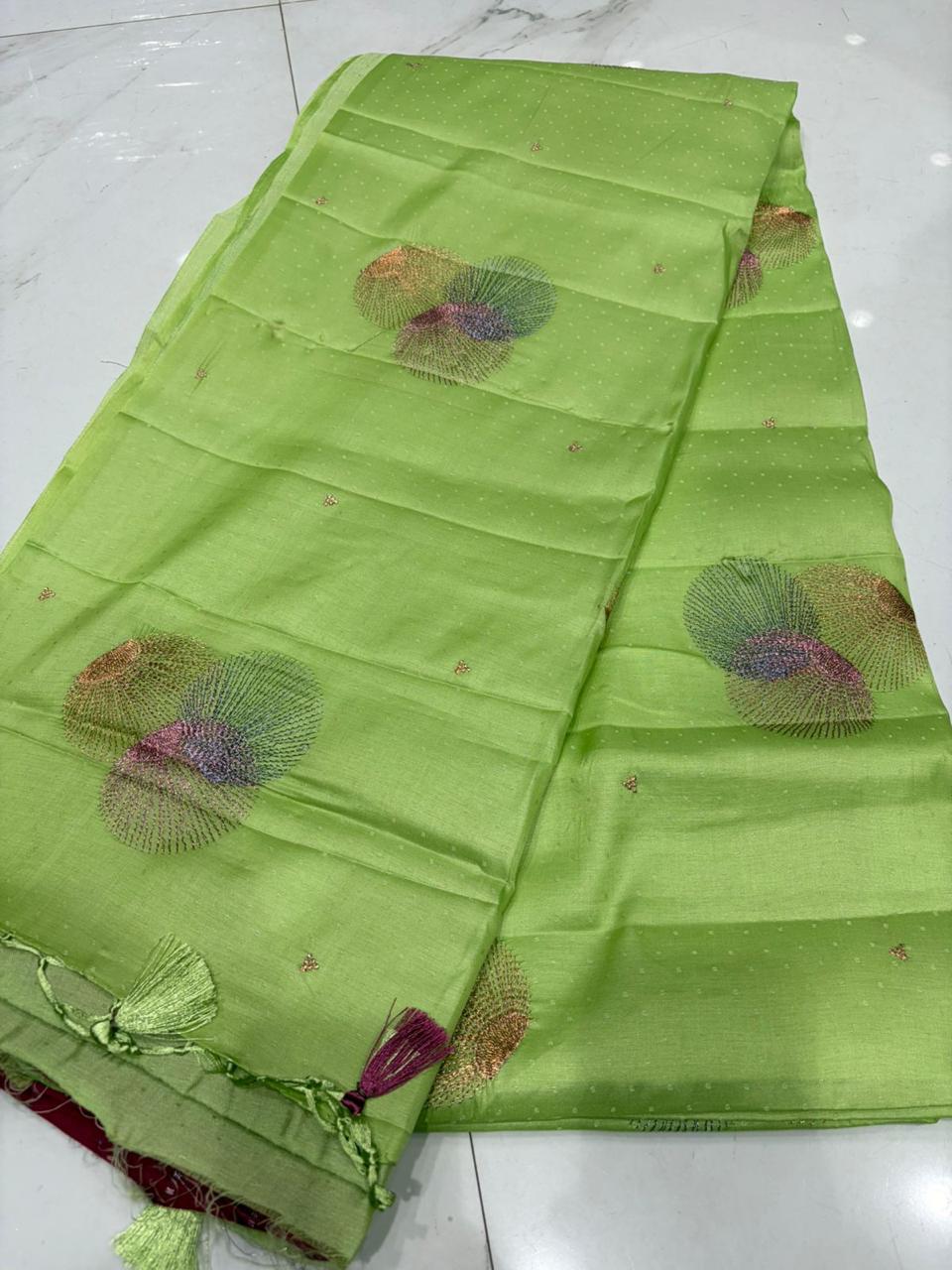PREMIUM BUTTER SILK SAREE - TEA GREEN