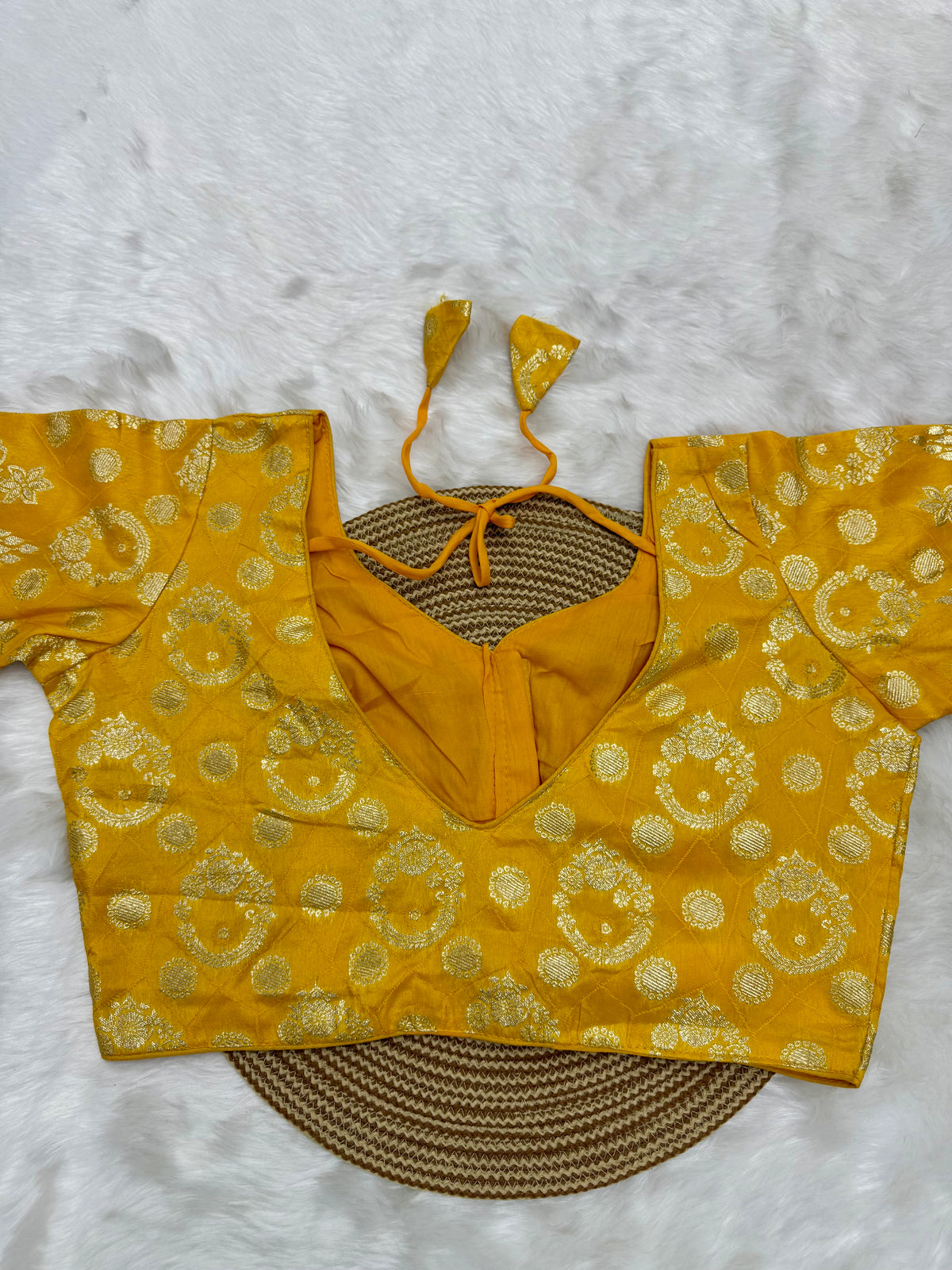 DESIGNER BROCADE WORK READYMADE BLOUSE - BUMBLEBEE YELLOW