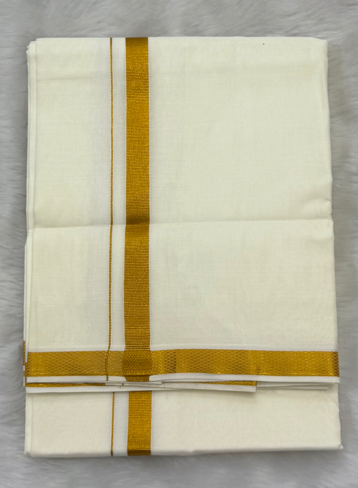 MEN'S DOUBLE DHOTI CREAM WITH SUPER RICH GOLDEN ZARI BORDER 3/4''