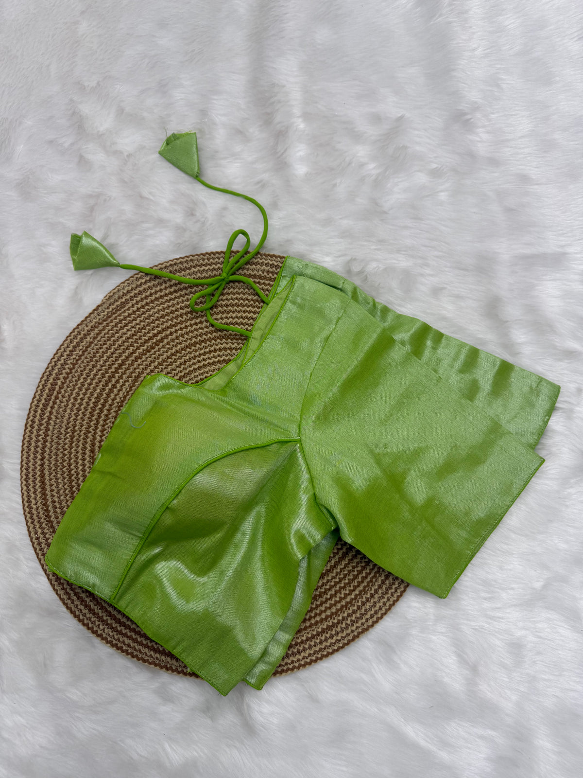 PLAIN TISSUE READY TO WEAR SAREE BLOUSE - LIME GREEN