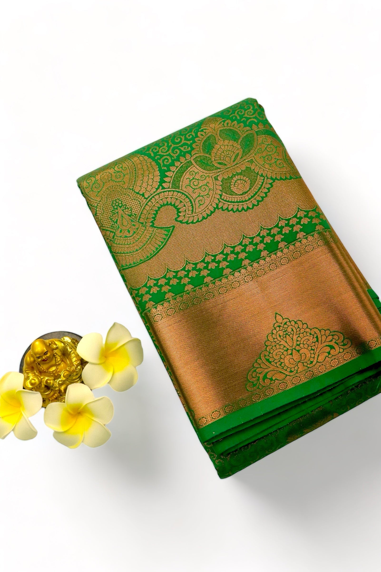 GREEN ART SILK SAREE WITH COPPER ZARI BORDER