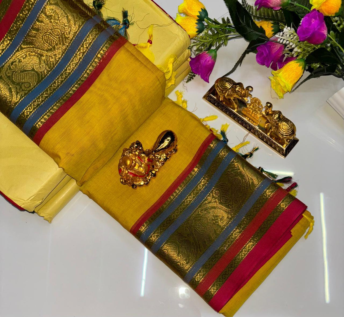 PURE KANCHI COTTON SAREES - YELLOW
