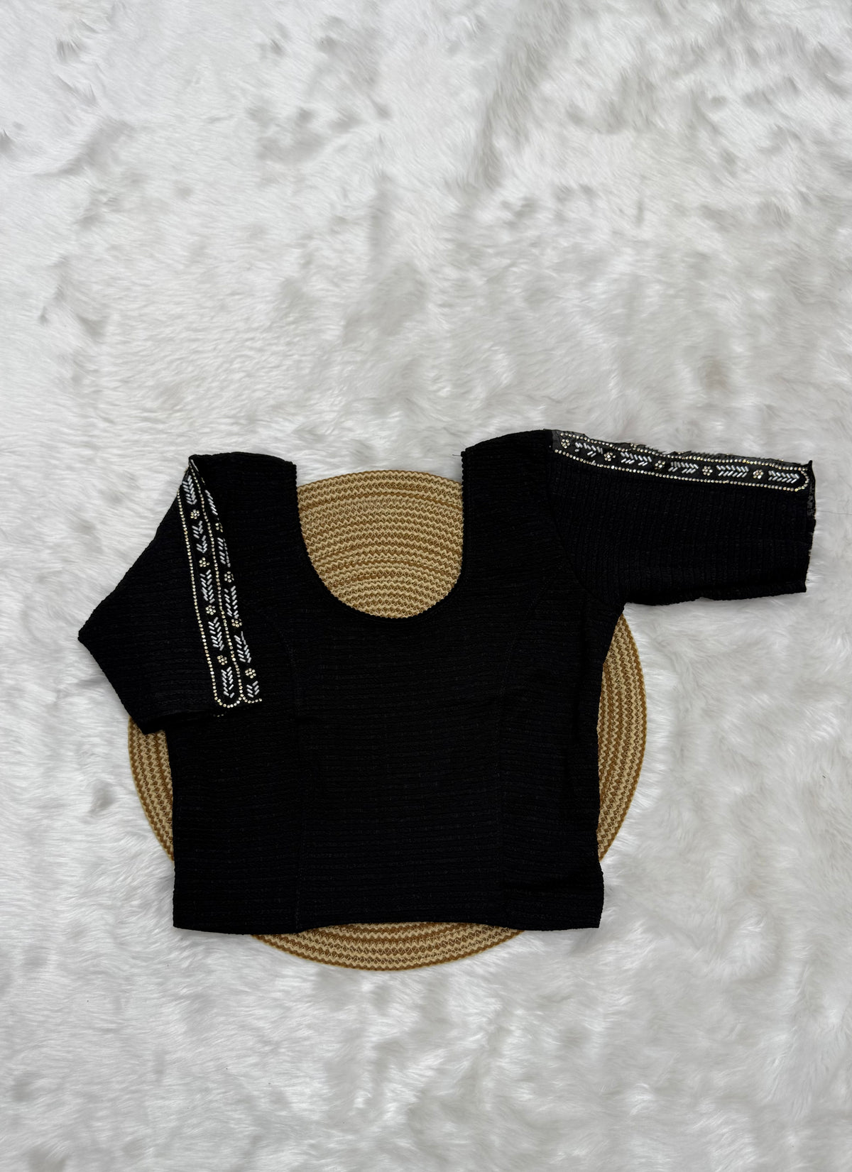 DESIGNER BEADWORK STRETCHABLE BLOUSE - BLACK