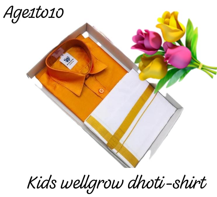 KIDS BOYS VELCRO DHOTI & SHIRT COMBO SET - ORANGE