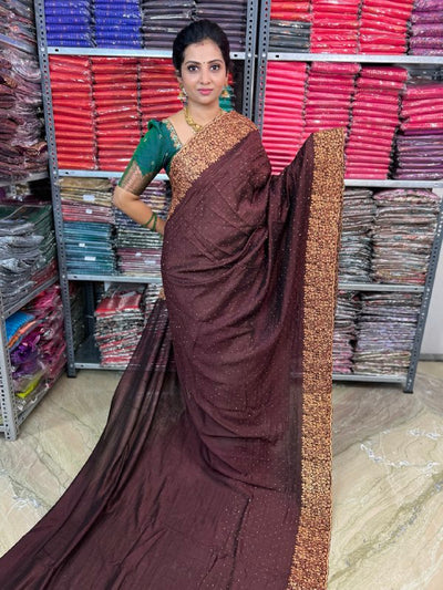 DESIGNER SAREE WITH EMBROIDERY BORDER - COFFEE BROWN