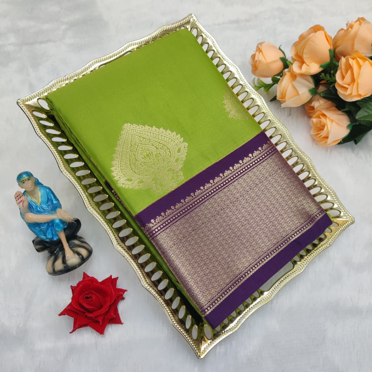 PREMIUM KORVAI SOFT SILK SAREE - LIME GREEN