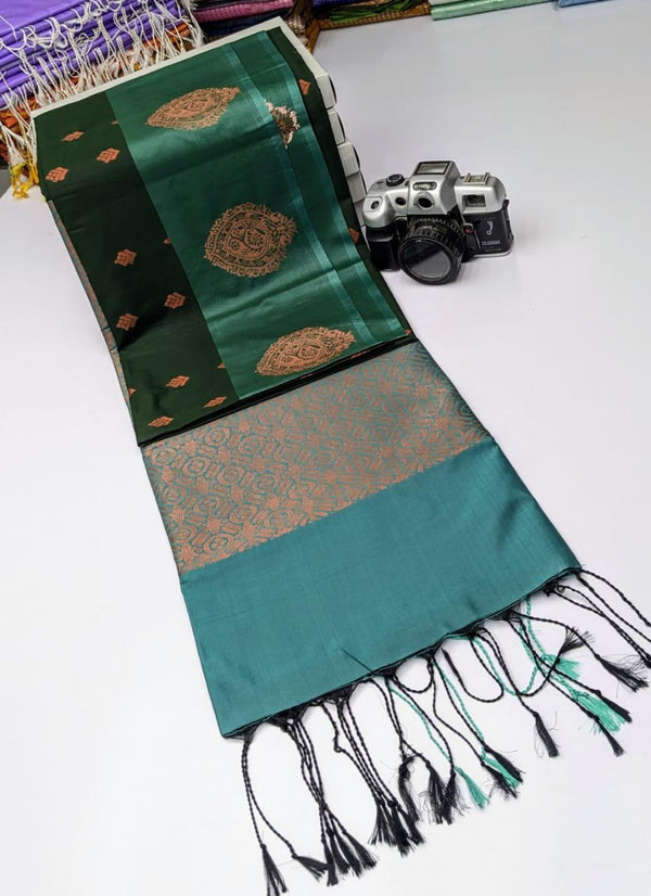 KANCHIPRAM SOFT SILK SAREES - SACRAMENTO GREEN