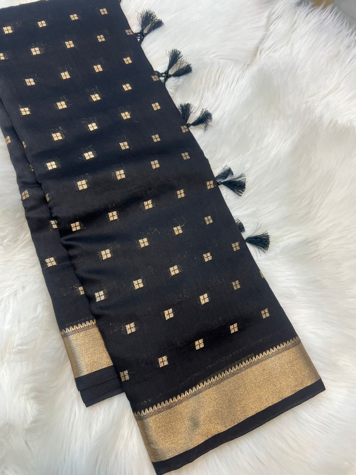 PREMIUM SILK COTTON SAREE - BLACK