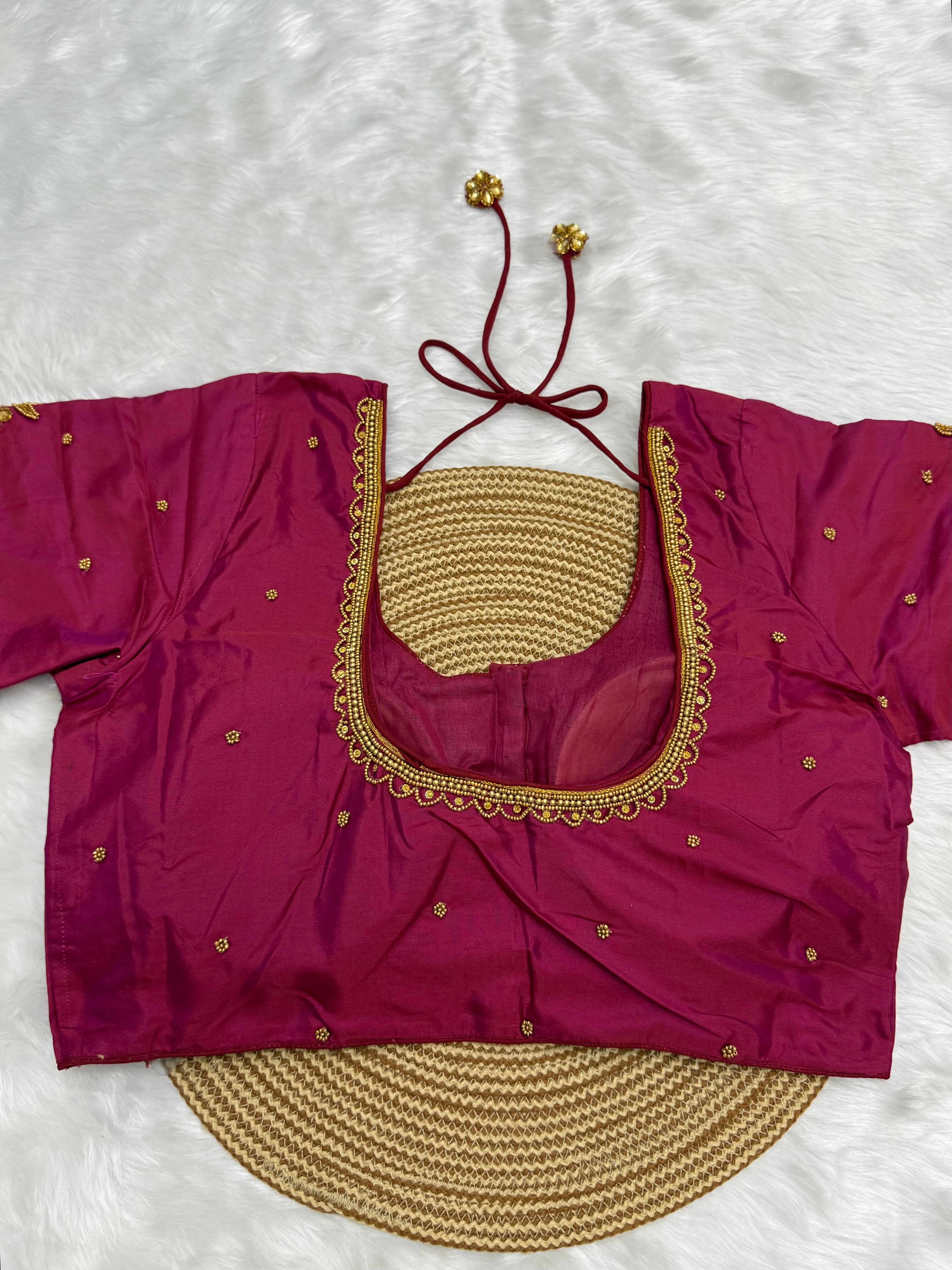 BRIDAL AARI WORK READY TO WEAR SAREE BLOUSE - PINK