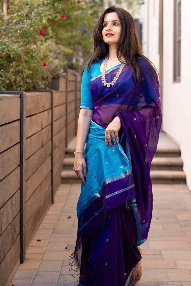 MAHESHWARI COTTON SILK SAREE - VIOLET