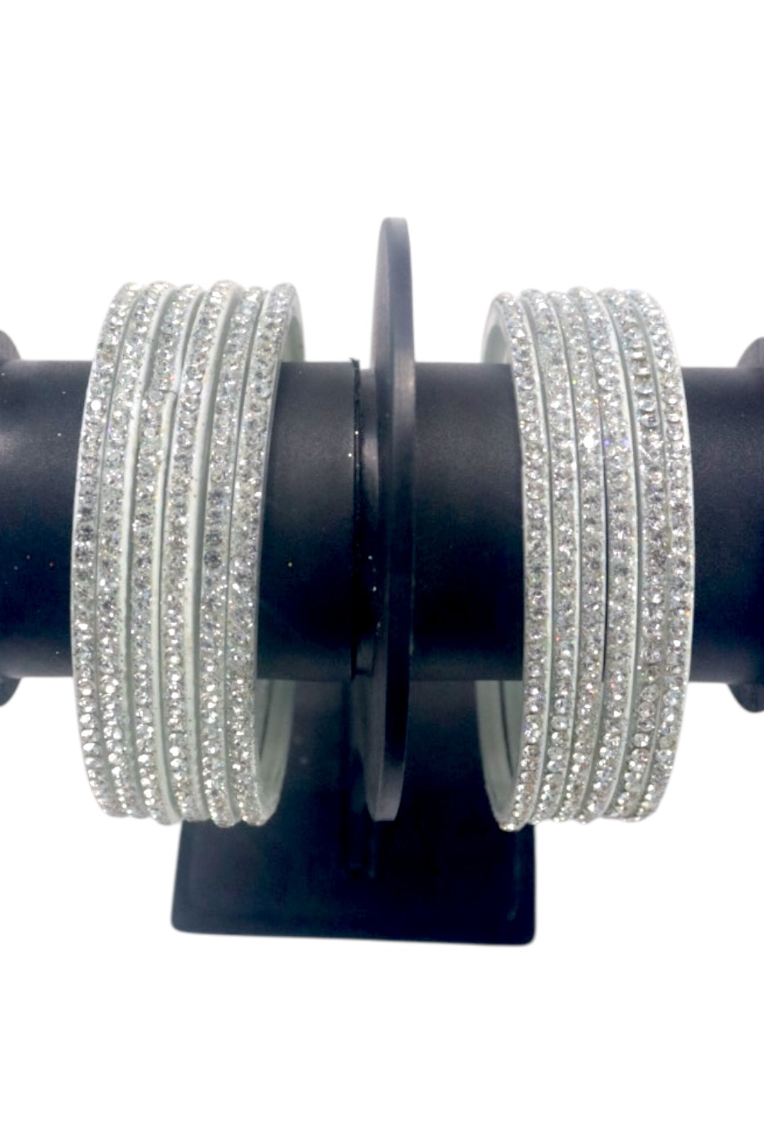 CUBIC WORK GLASS BANGLES - SILVER (PACK OF 12)