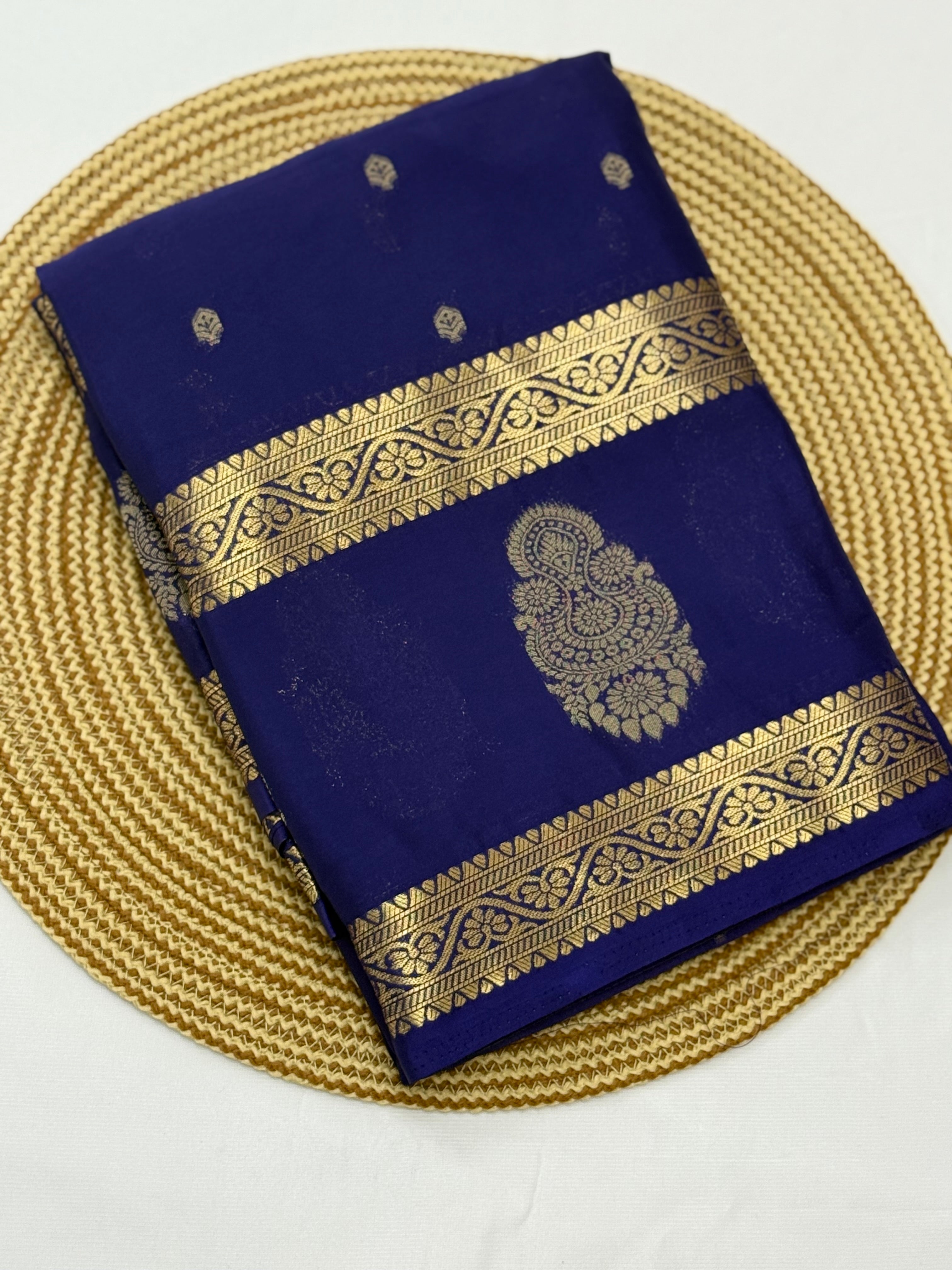 BEAUTIFUL SATIN CREPE SILK SAREE - NAVY BLUE