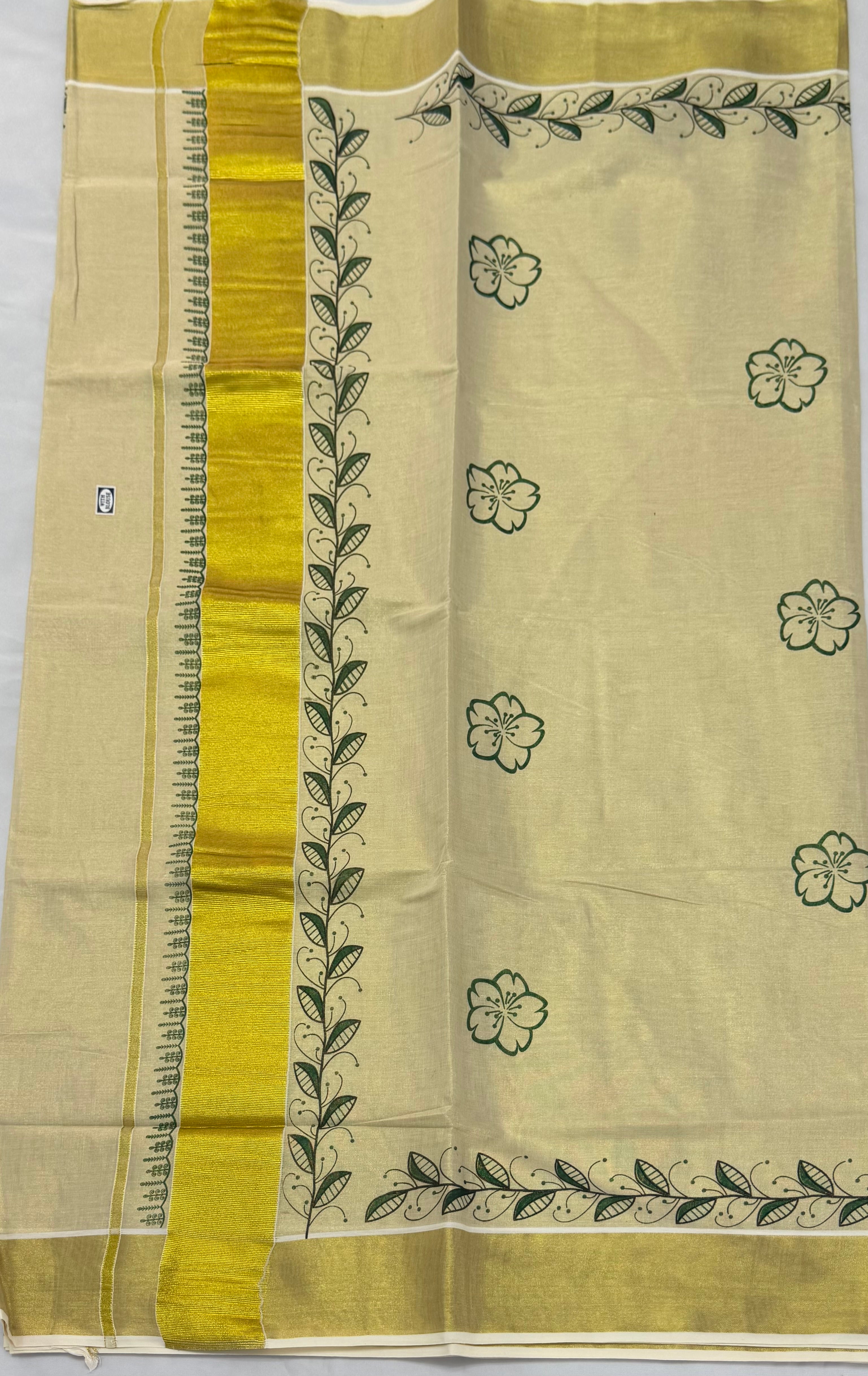 TRADITIONAL TISSUE KASAVU HAND PAINTED SAREE - (GOLD,CREAM)