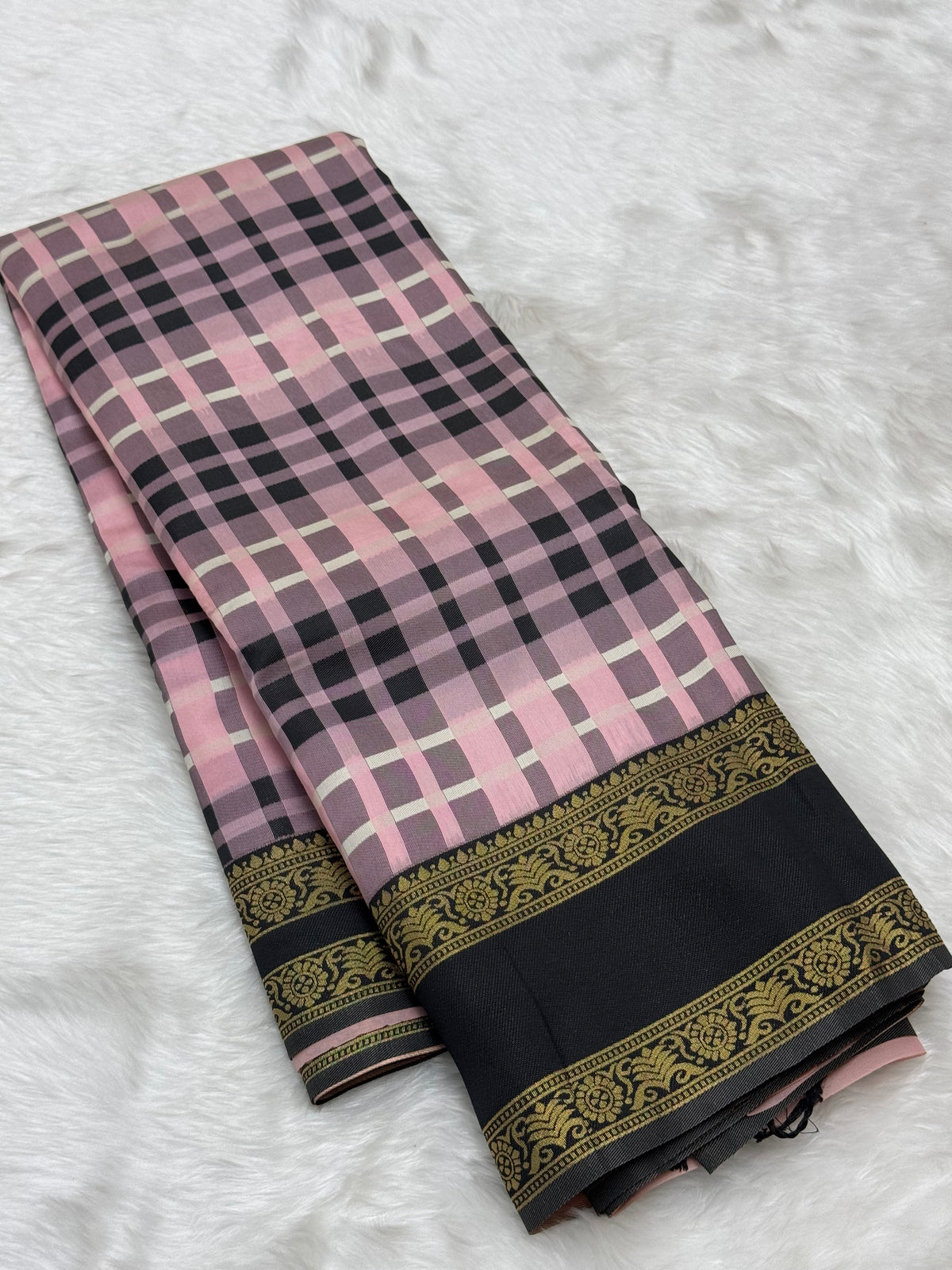 SEMI SILK BURBERRY CHECKS SAREE WITH BLOUSE - MULTI COLOUR