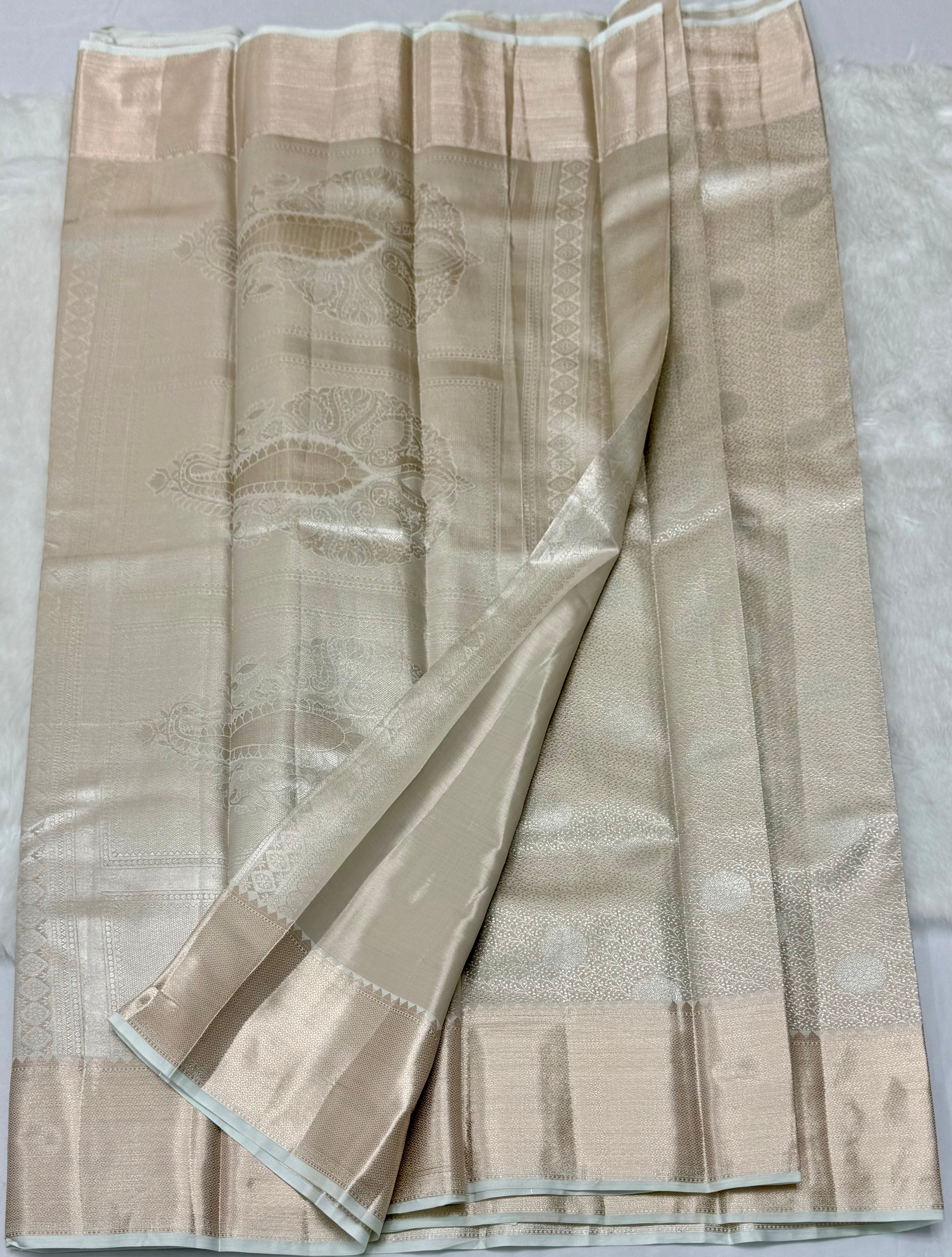 PREMIUM SEMI KANCHI TISSUE SILK SAREE - CREAM