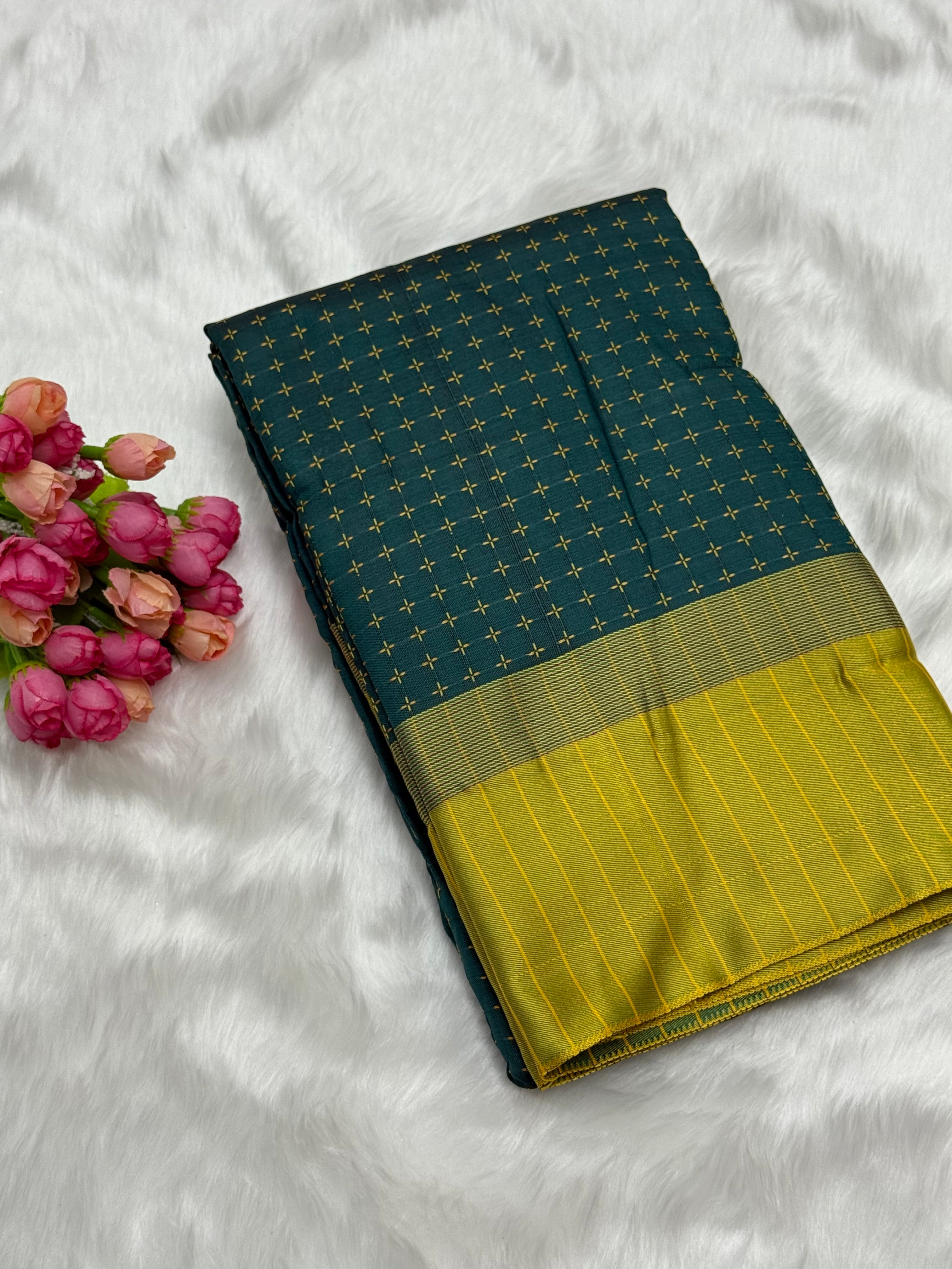 FANCY THREAD DOTED SOFT SILK SAREES - TEAL