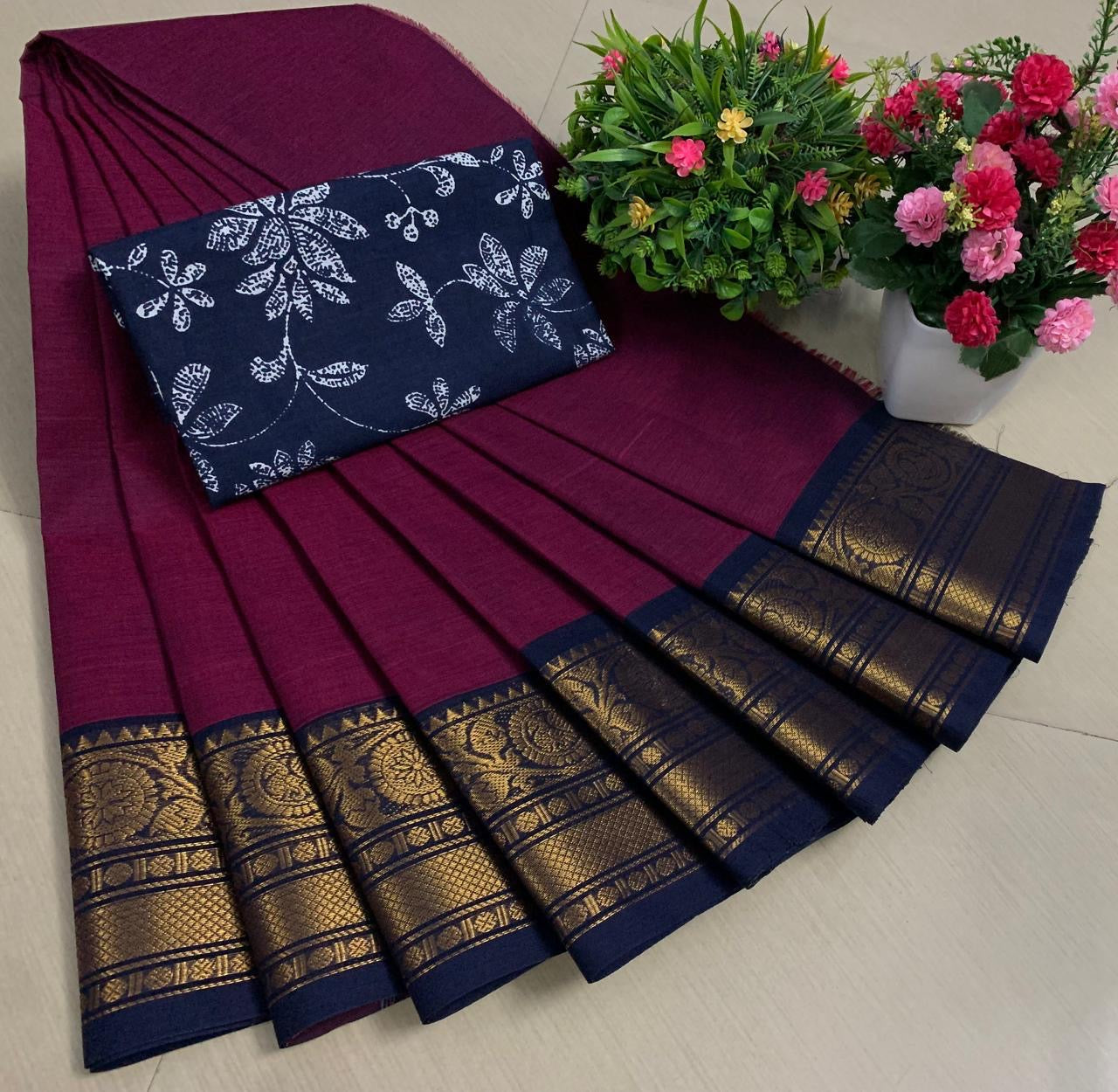 PURE KANCHI HANDLOOM COTTON SAREES - LOLLIPOP VIOLET