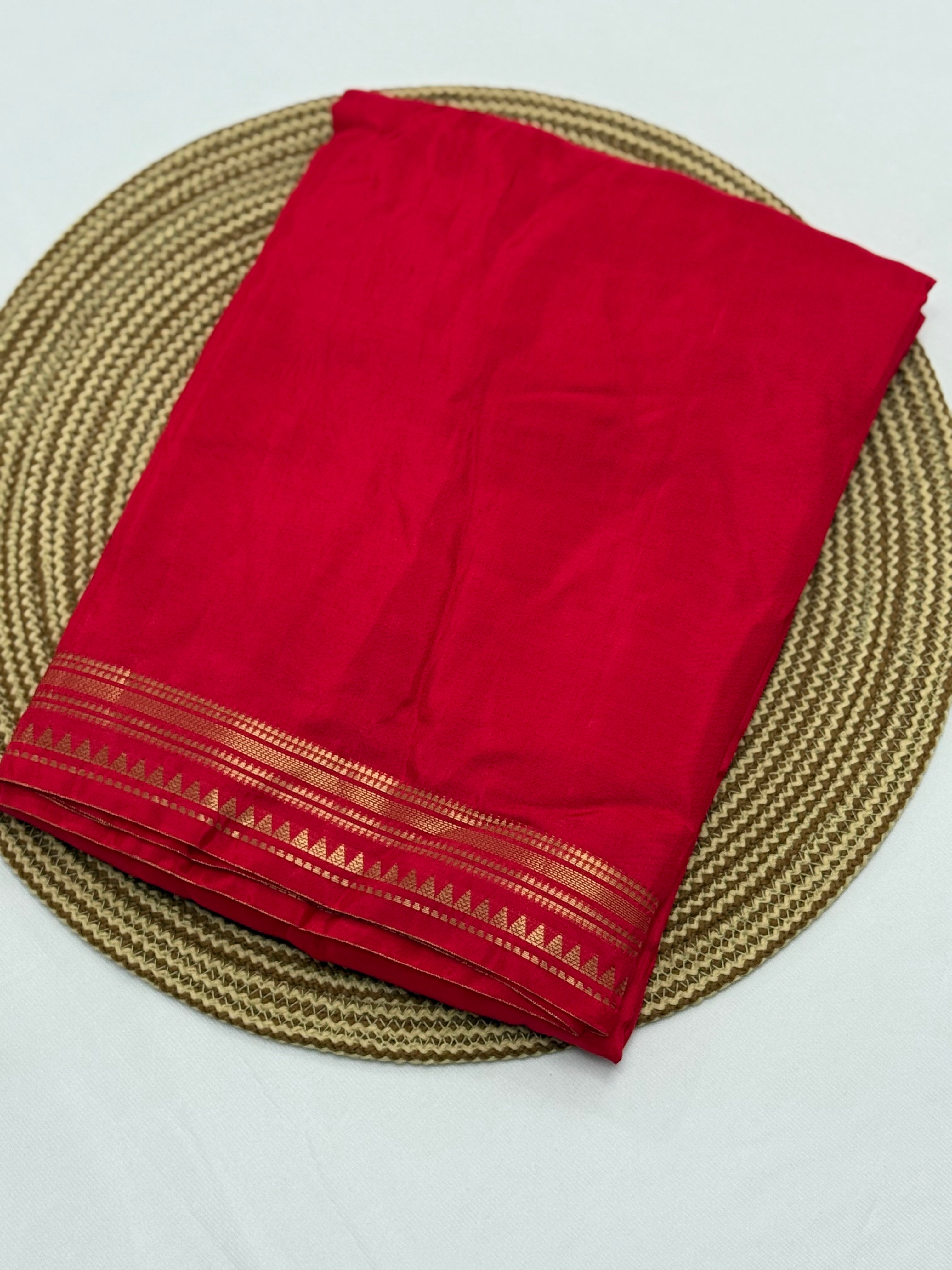 PREMIUM QUALITY CREPE SILK SAREE WITH TASSELS - BRIGHT RED