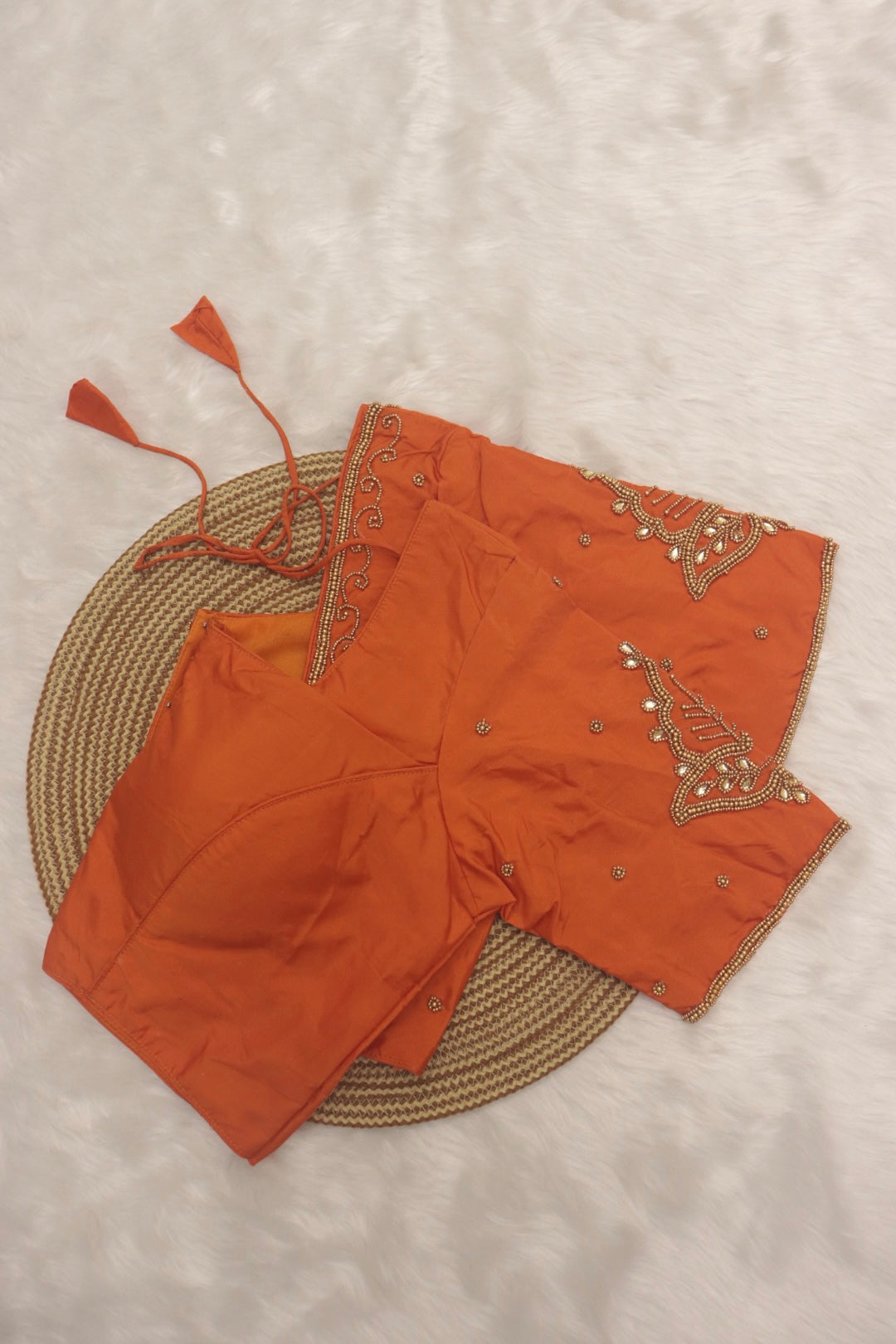 BRIDAL AARI WORK READY TO WEAR SAREE BLOUSE - ORANGE