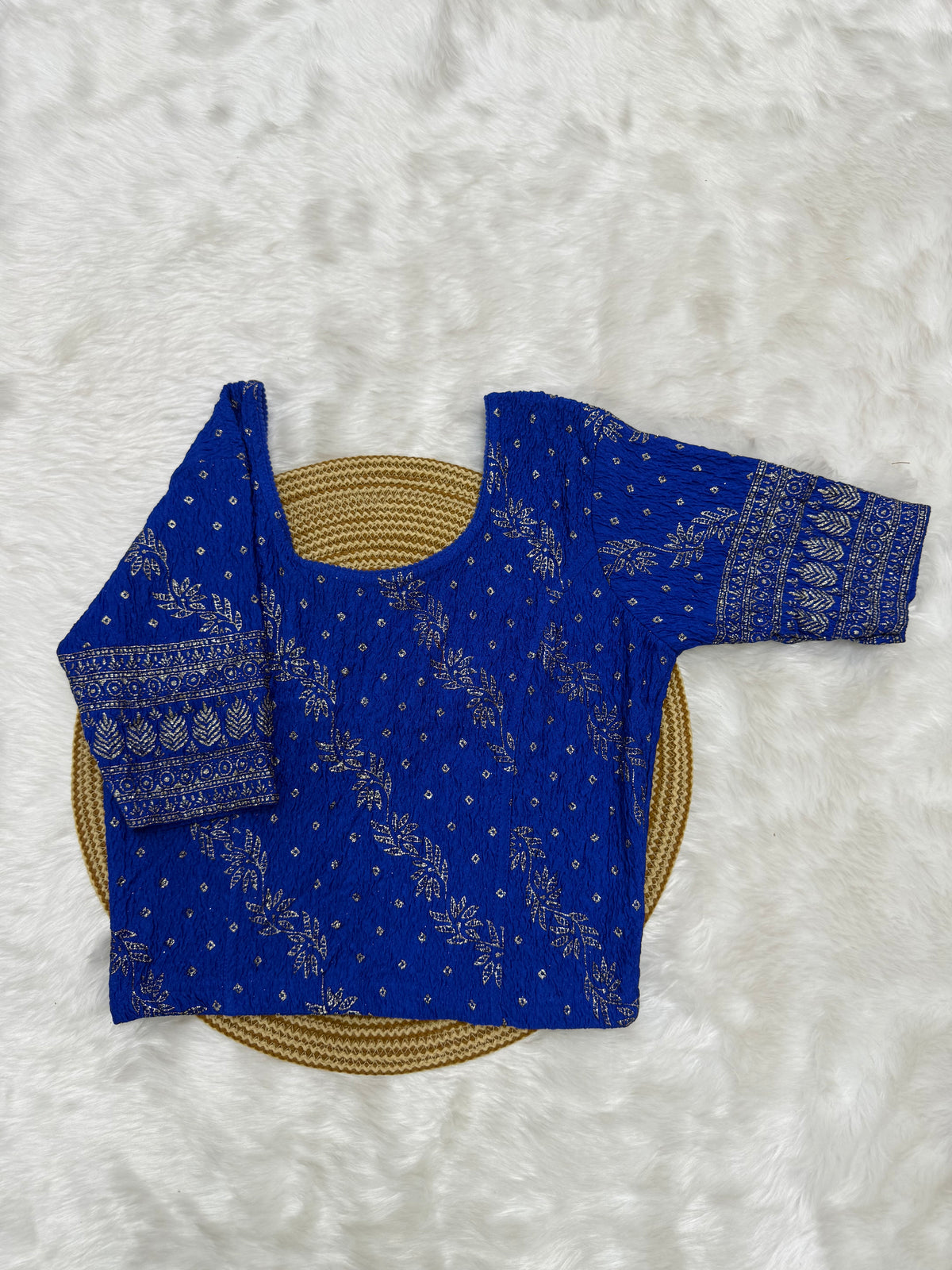 FLORAL PRINTED STRETCHABLE BLOUSE - ROYAL BLUE
