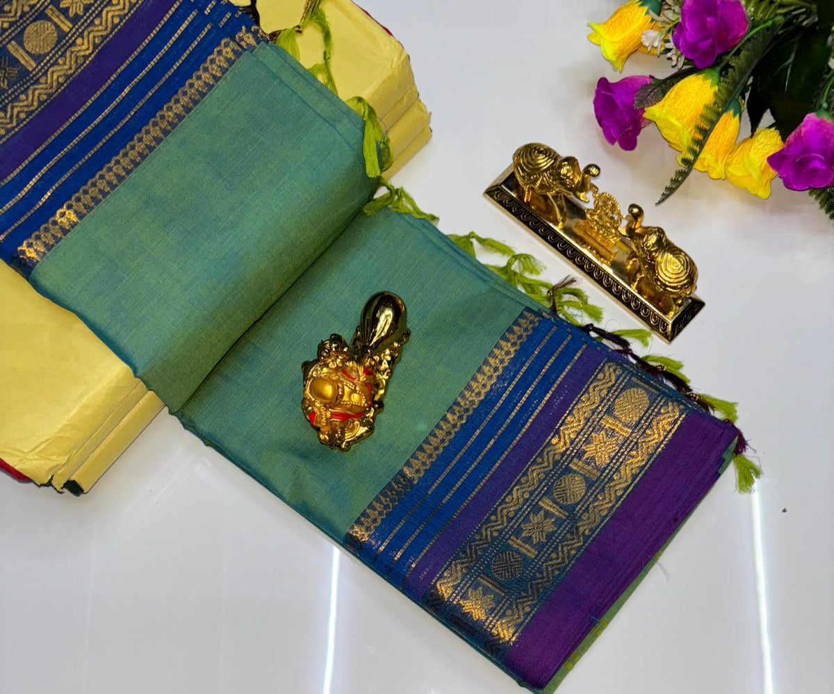 PURE KANCHI COTTON SAREES - PINE GREEN