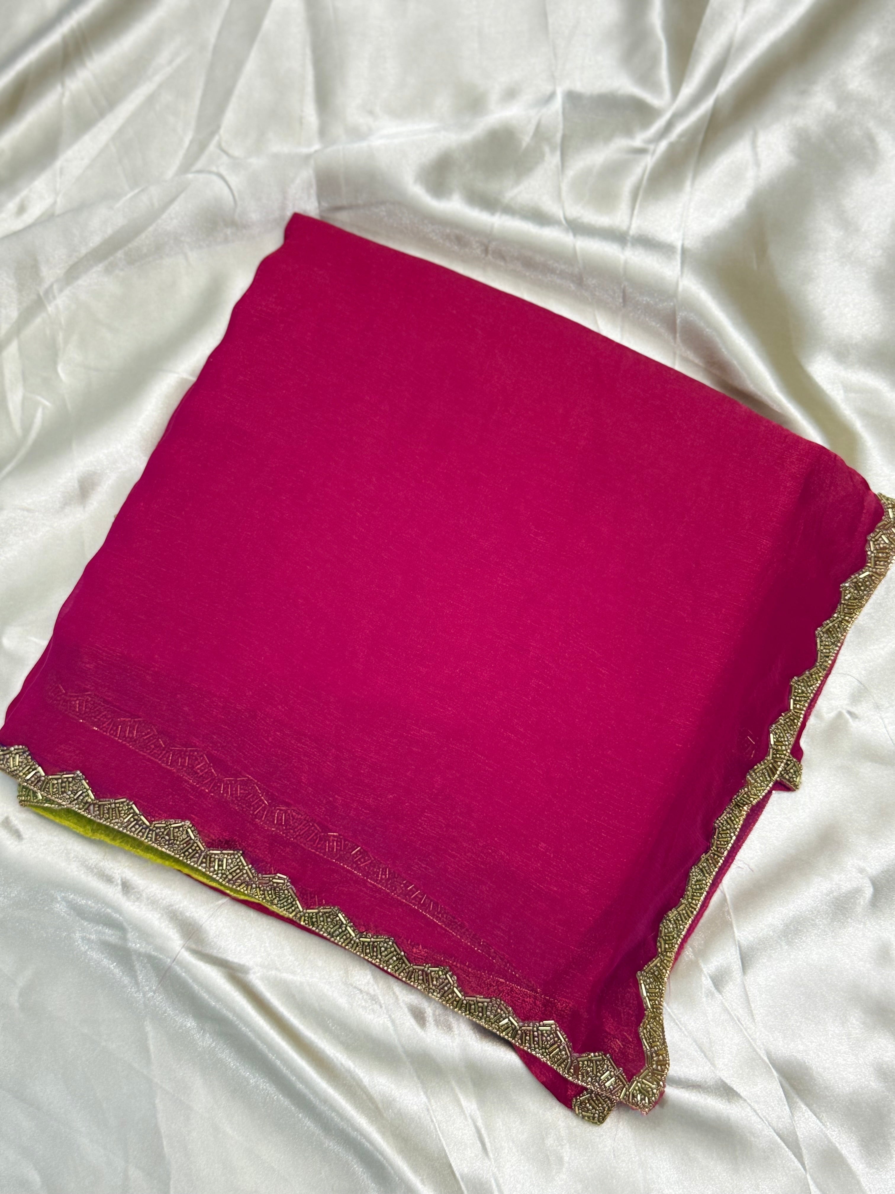 BEAUTIFUL SHIMMER FANCY SAREE - HOT PINK