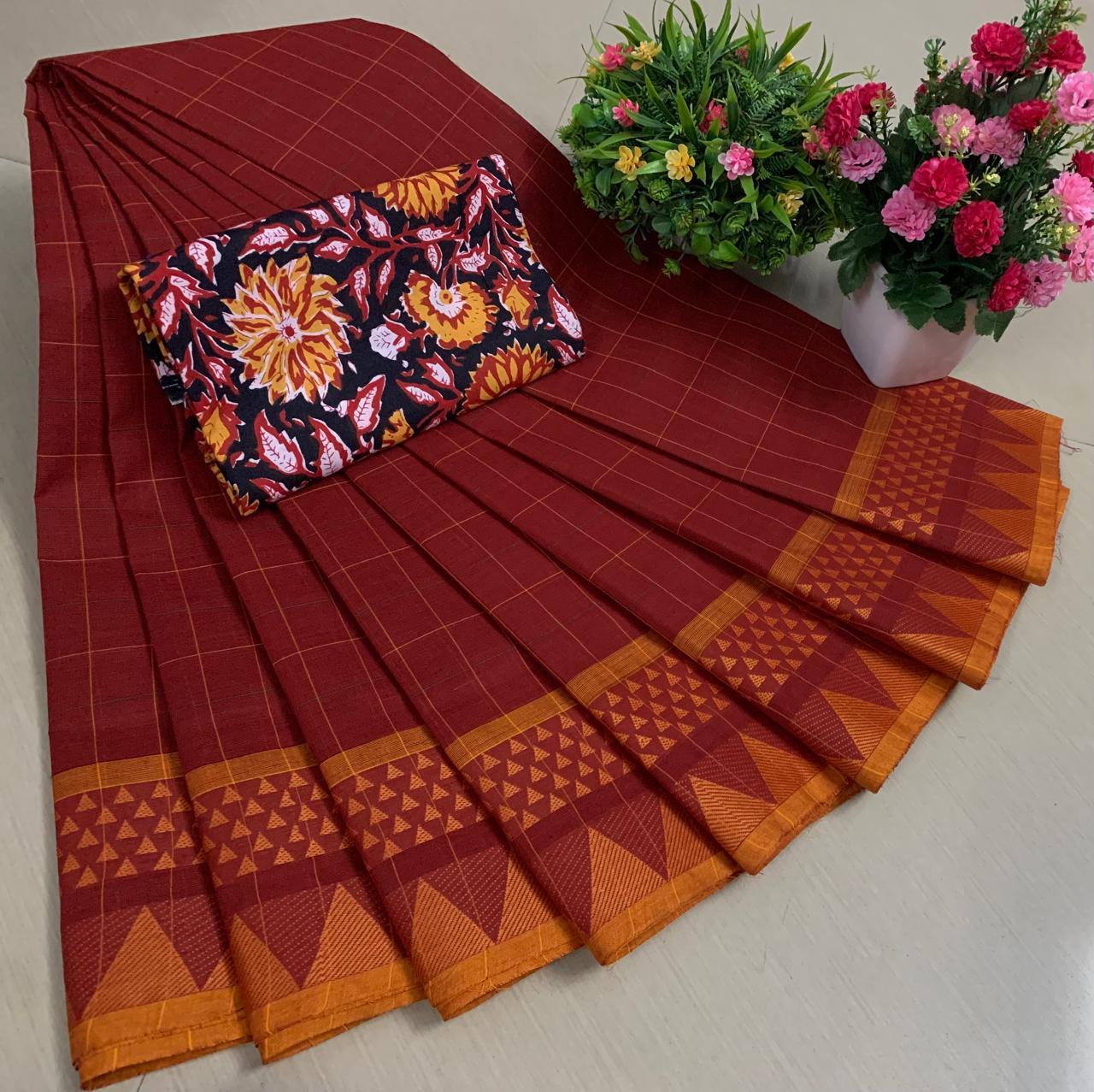 PURE KANCHI HANDLOOM COTTON SAREES - MAROON