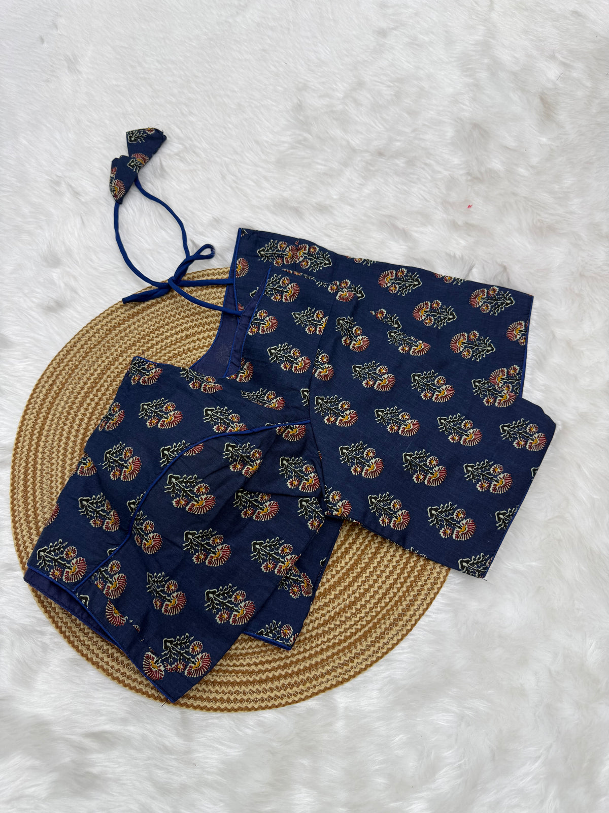 KALAMKARI PRINTED READYMADE BLOUSE - NAVY BLUE