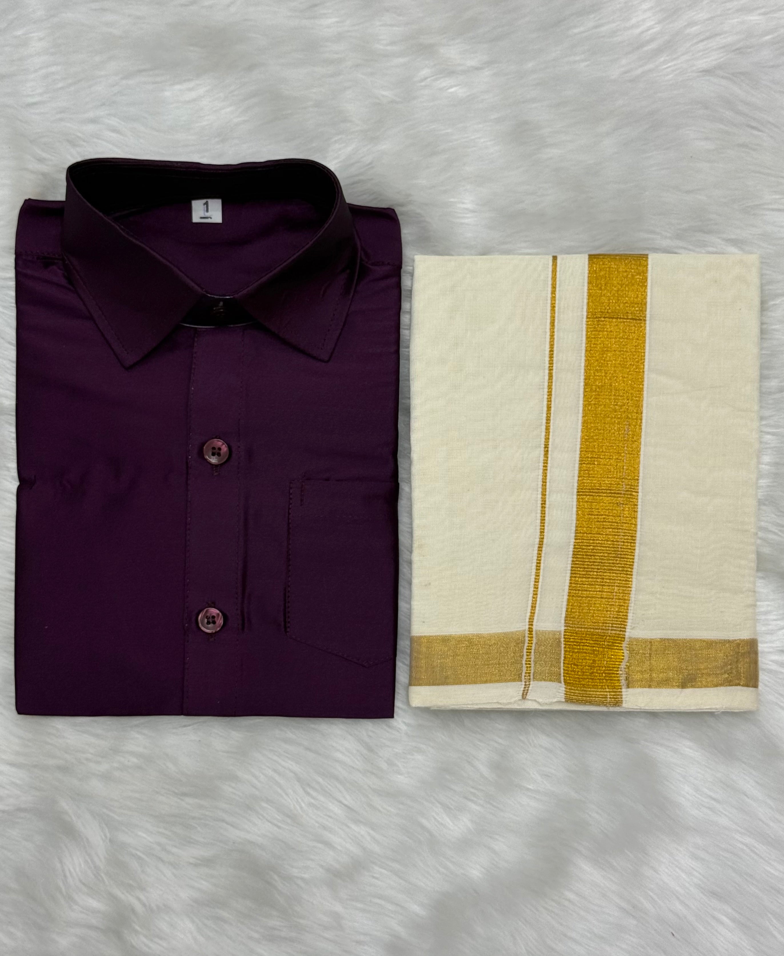 KIDS BOYS VELCRO DHOTI & SHIRT COMBO SET - WINE COLOUR