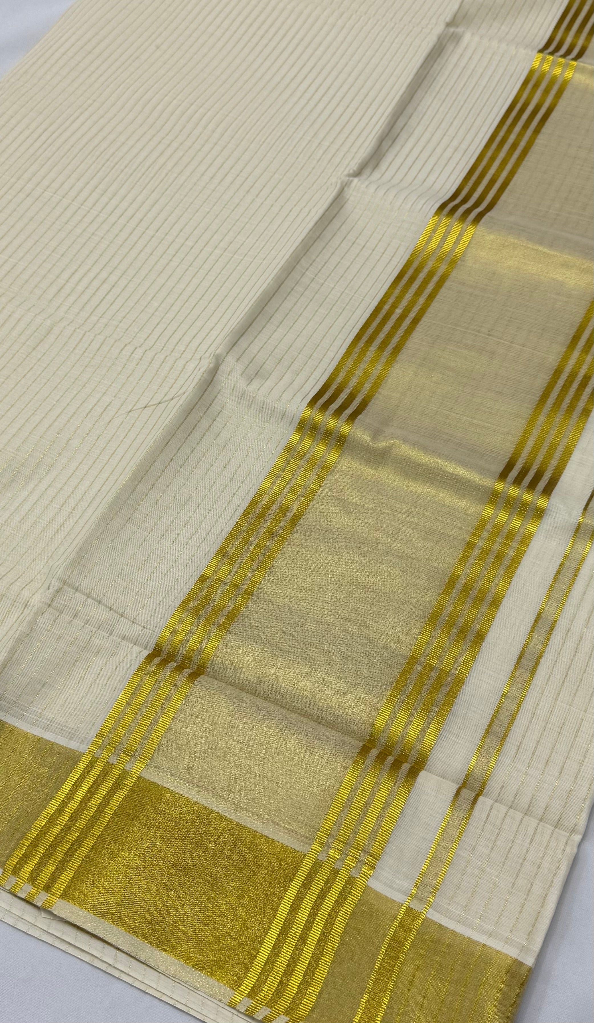 KERALA STRIPES KASAVU TISSUE SAREE - (GOLD,OFF WHITE)