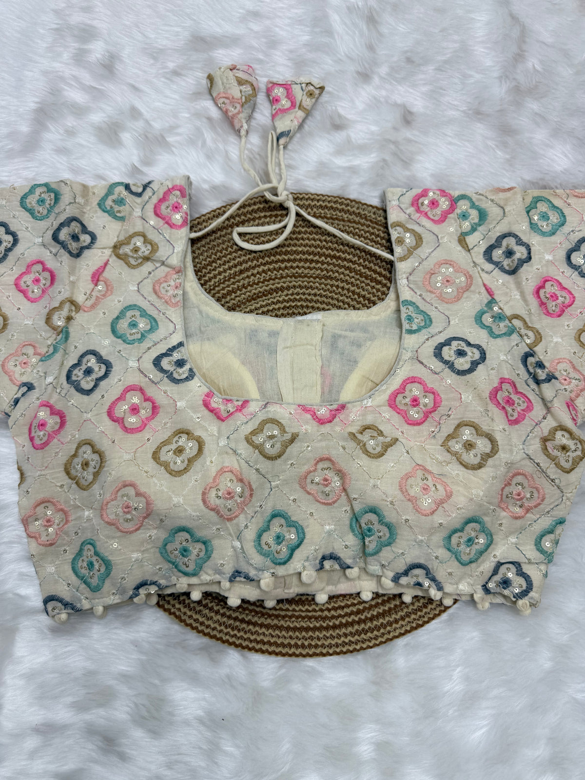 DESIGNER EMBRO-SEQUIN WORK BLOUSE - OFF WHITE