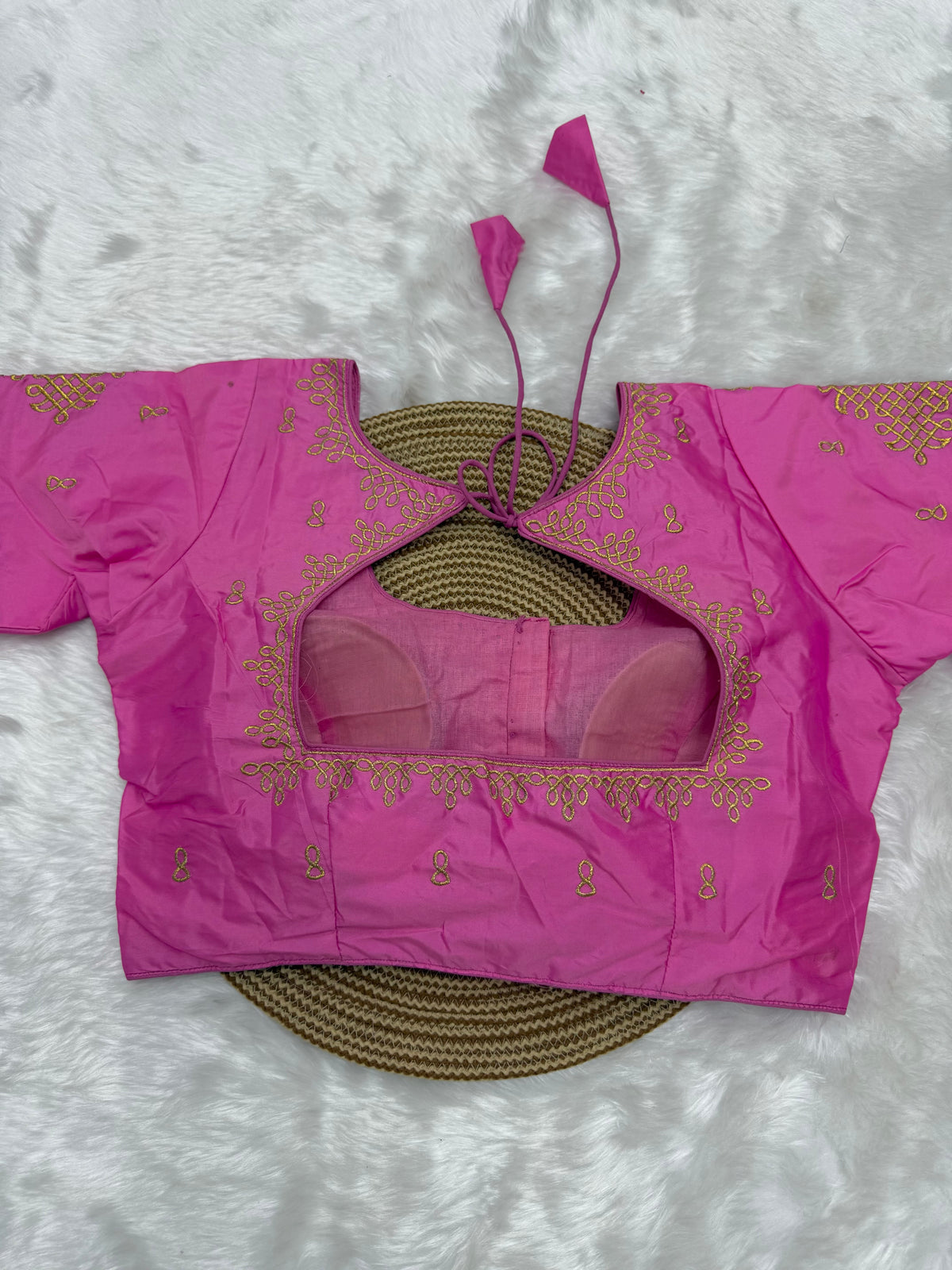 BRIDAL AARI WORK READY TO WEAR SAREE BLOUSE - TAFFY PINK