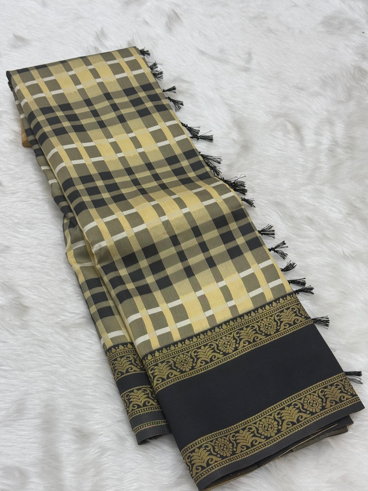 SEMI SILK BURBERRY CHECKS SAREE WITH BLOUSE - MULTI COLOUR