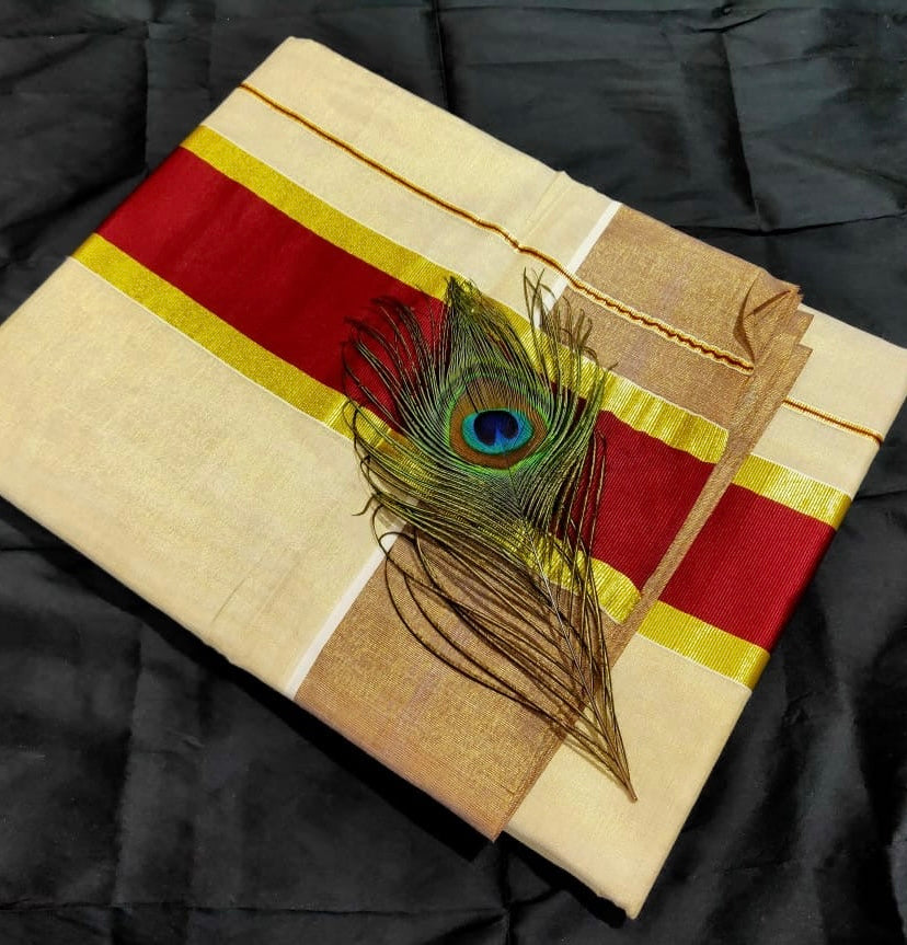 FANCY KARA BORDER TISSUE SAREE (MAROON,GOLD,BEIGE)