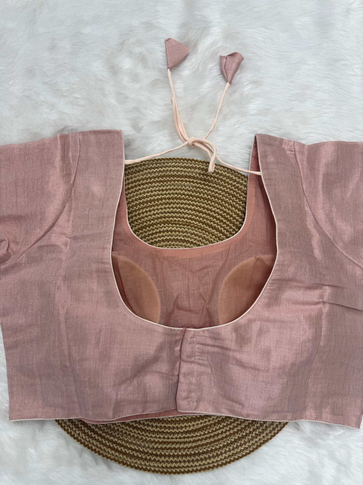 PLAIN TISSUE READY TO WEAR SAREE BLOUSE - ROSE GOLD