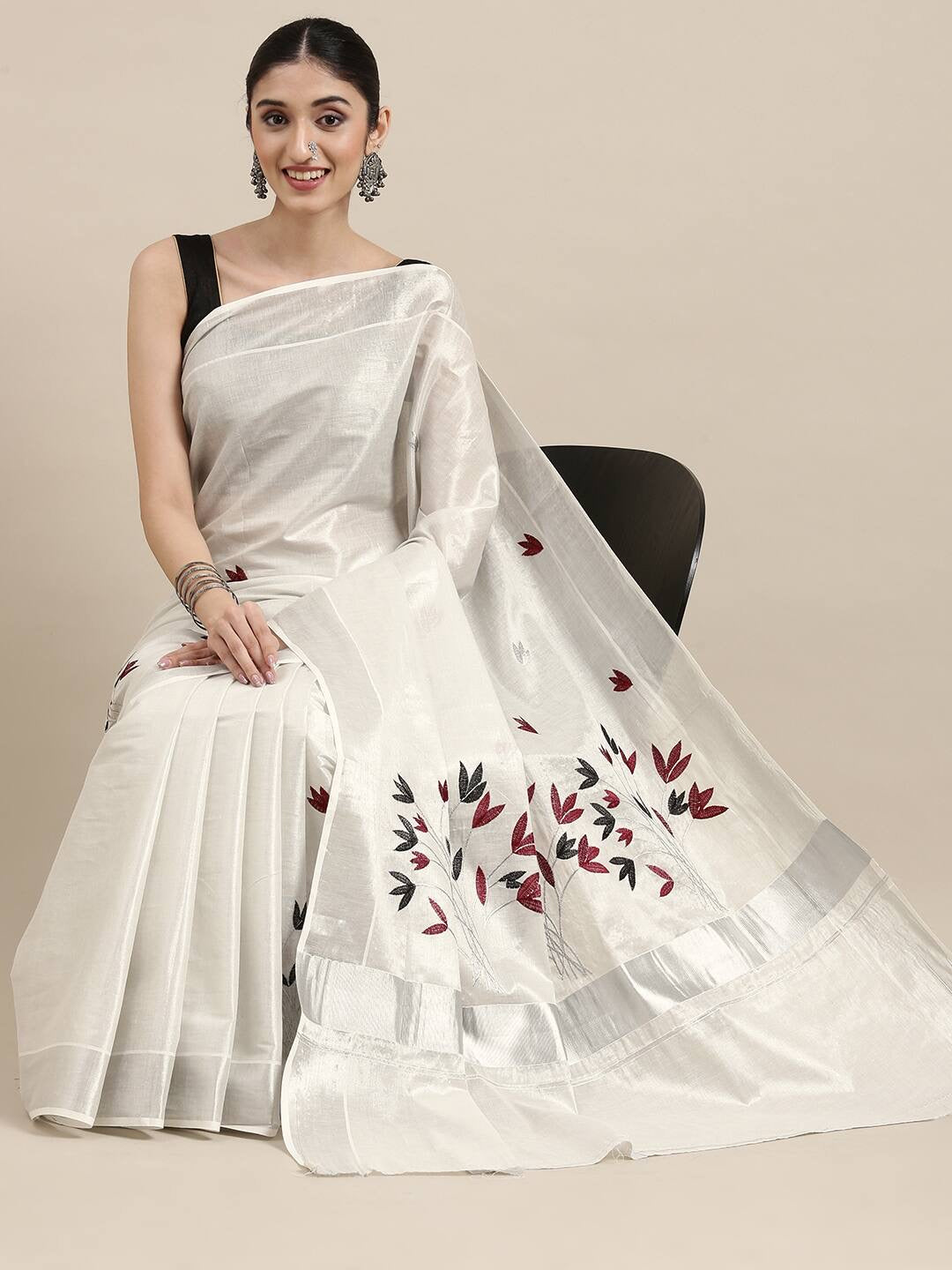 KERALA TISSUE SILK SAREE WITH SILVER BORDER