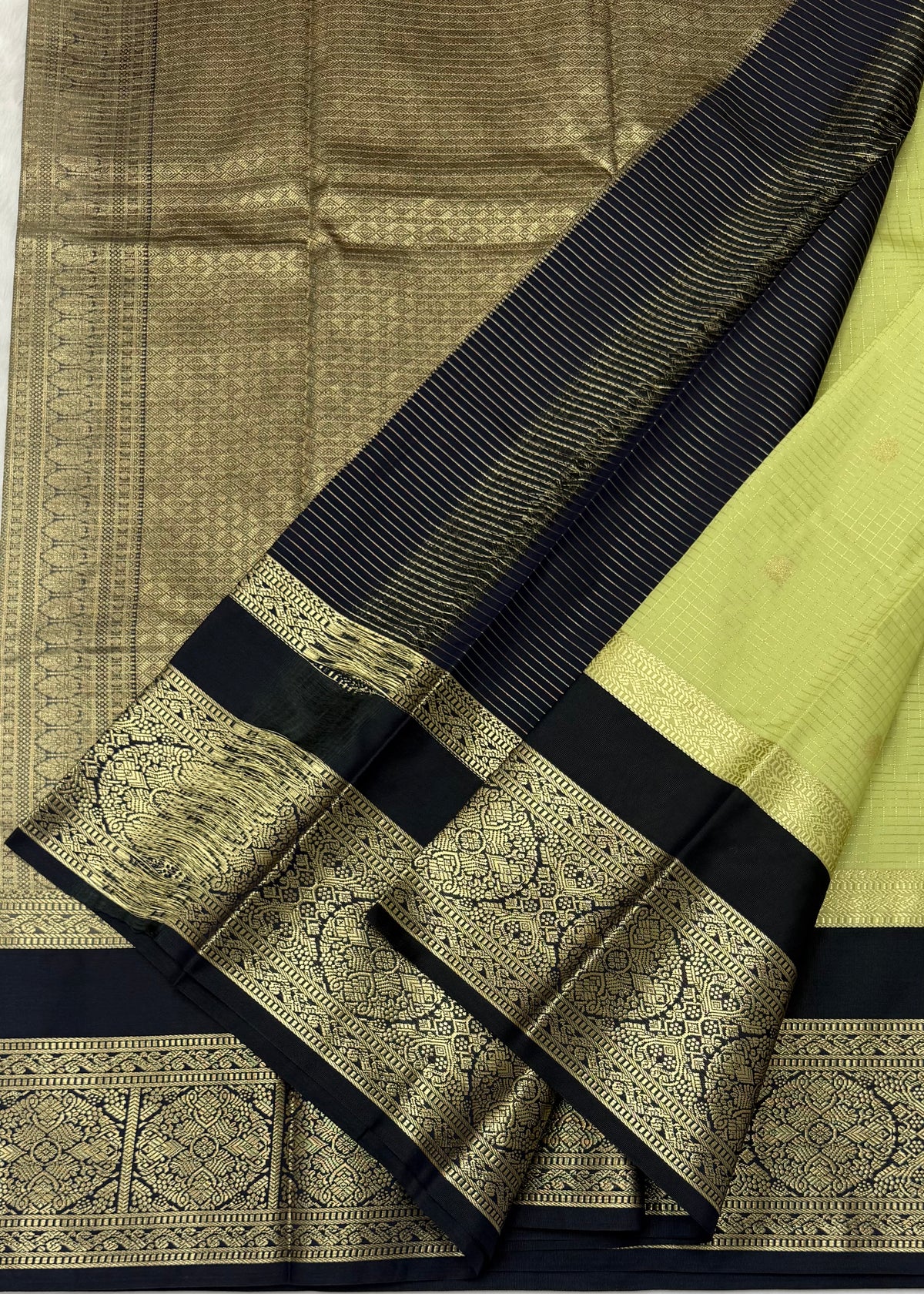 PREMIUM SEMI KANCHI SILK SAREE - TEA GREEN