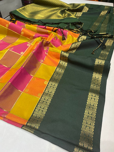 PREMIUM PINK ORANGE YELLOW BORDER PAALUM PAZHAMUM SAREE