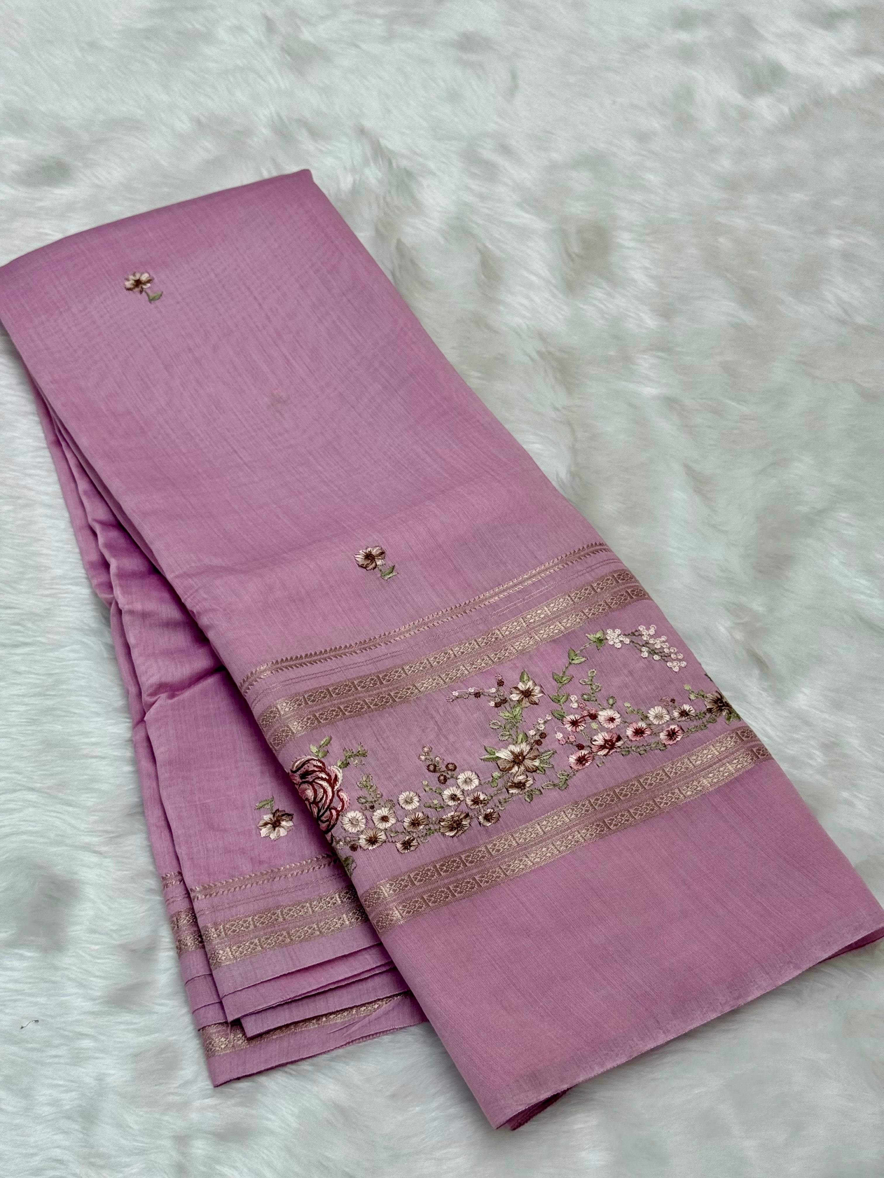 PREMIUM MUL COTTON EMBROIDERY SAREE - PINK PEARL