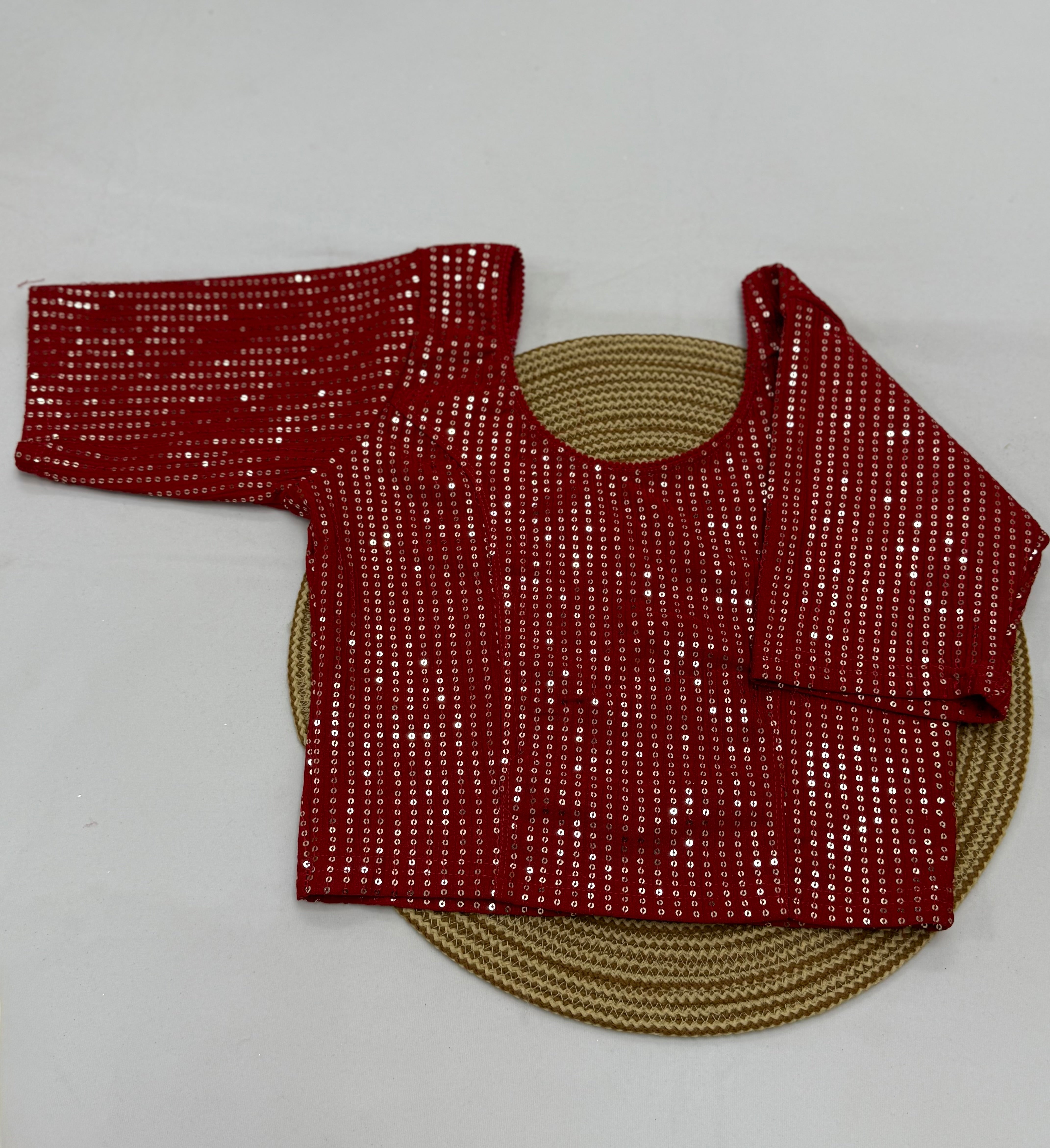 FANCY ELBOW SLEEVE STRETCHABLE BLOUSE