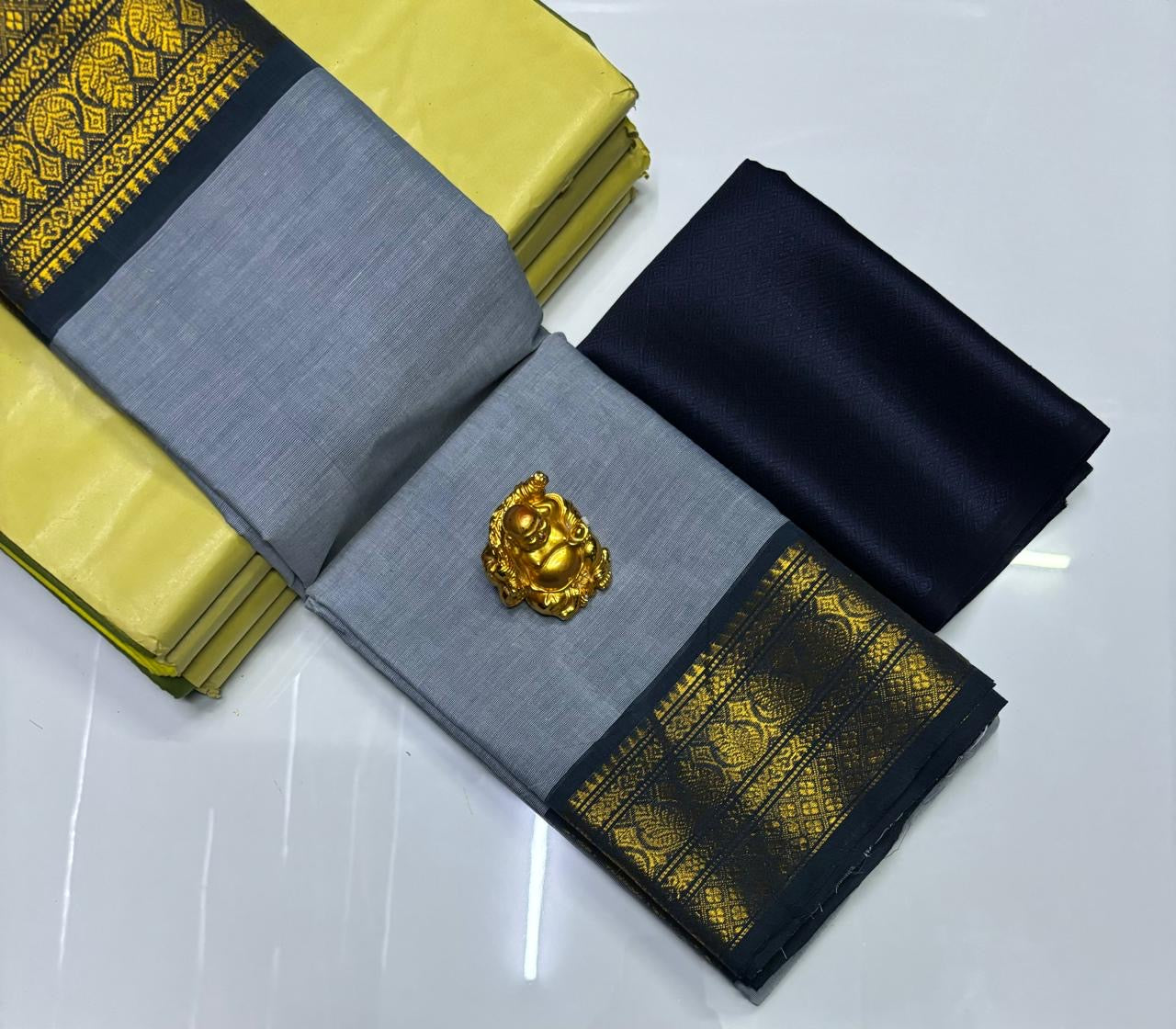 PURE KANCHI HANDLOOM COTTON SAREES - LIGHT GREY