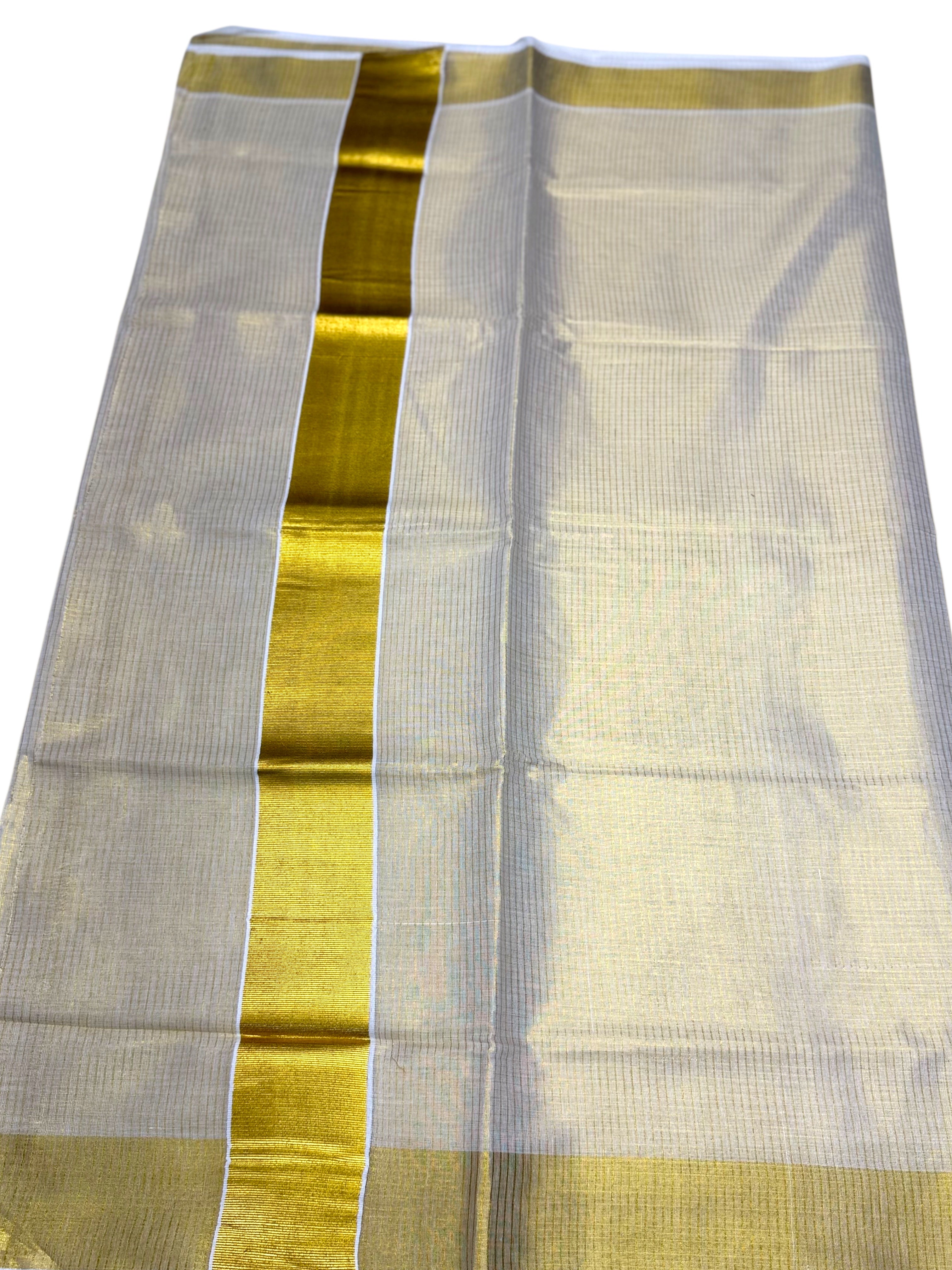 KERALA KASAVU CHECKED TISSUE SET SAREE - GOLD