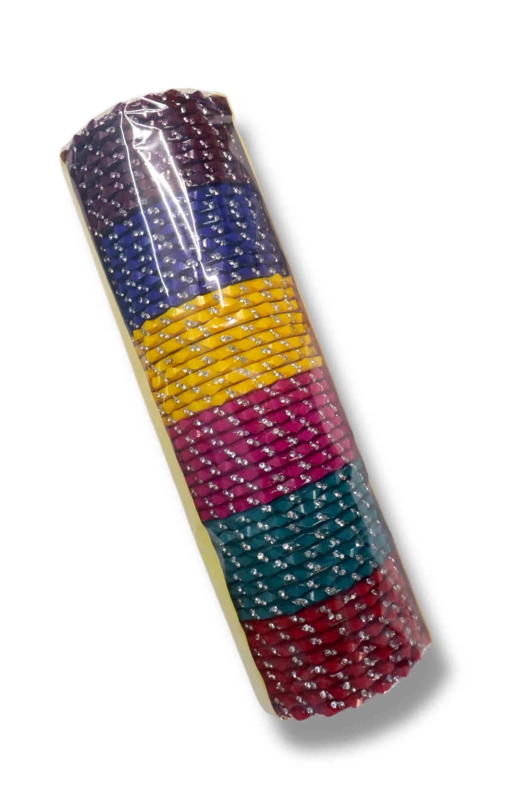 MIXED SIZE STONE WORK GLASS BANGLS - 6 COLOUR (BOX OF 48 PCS)