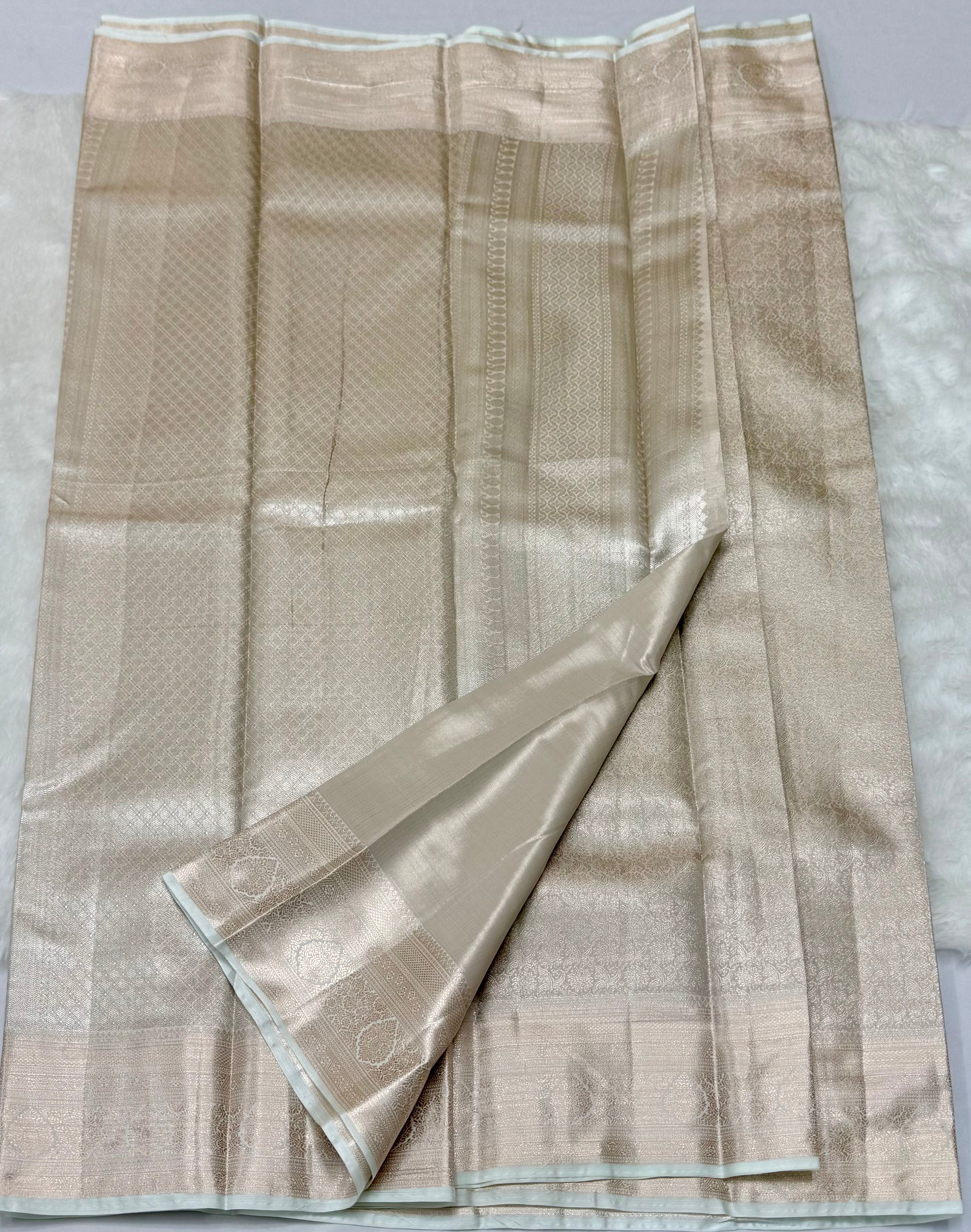 PREMIUM SEMI KANCHI TISSUE SILK SAREE - CREAM