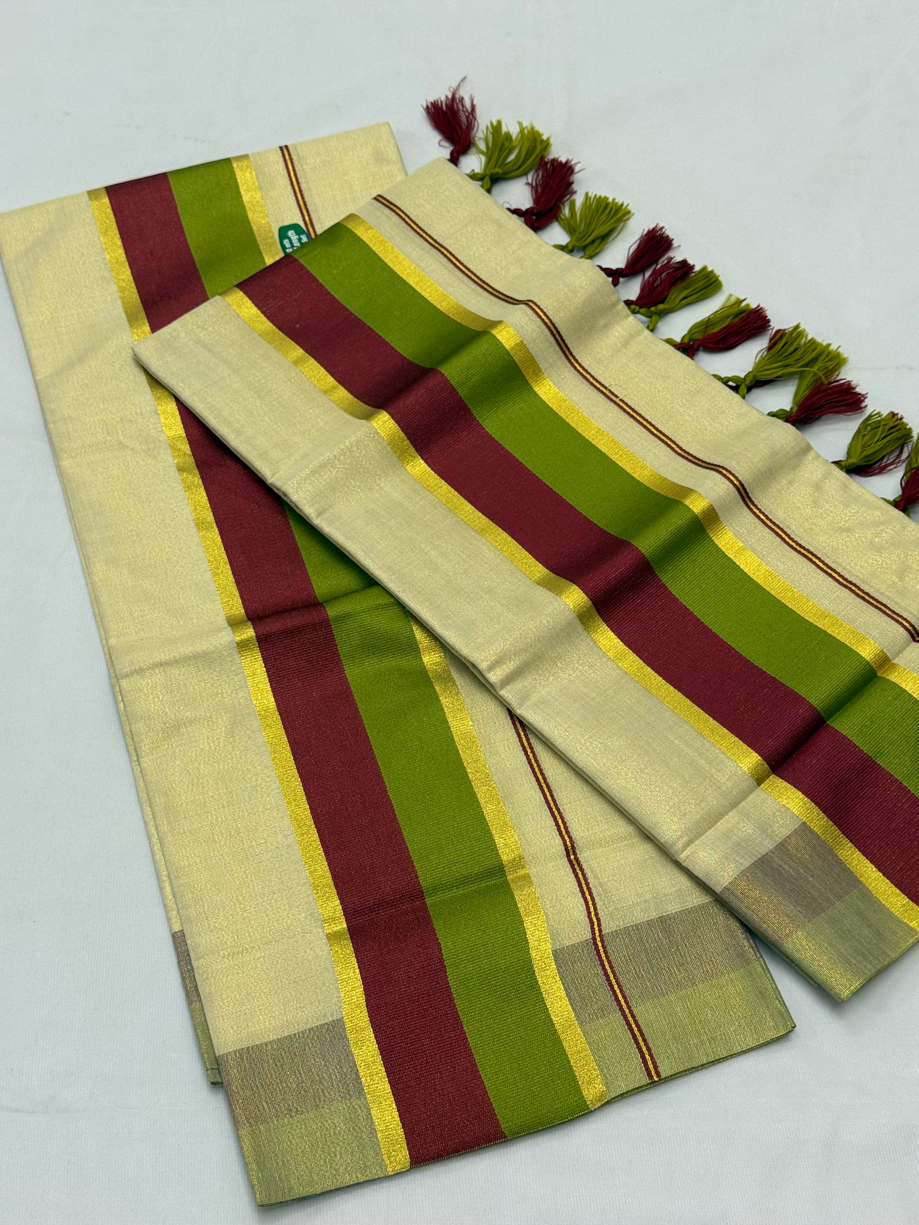TISSUE SINGLE SET MUNDU (MUNDUM NERIYATHUM) WITH KARA BORDER - 2 X 2.80 MTRS - (CREAM,MULTI)