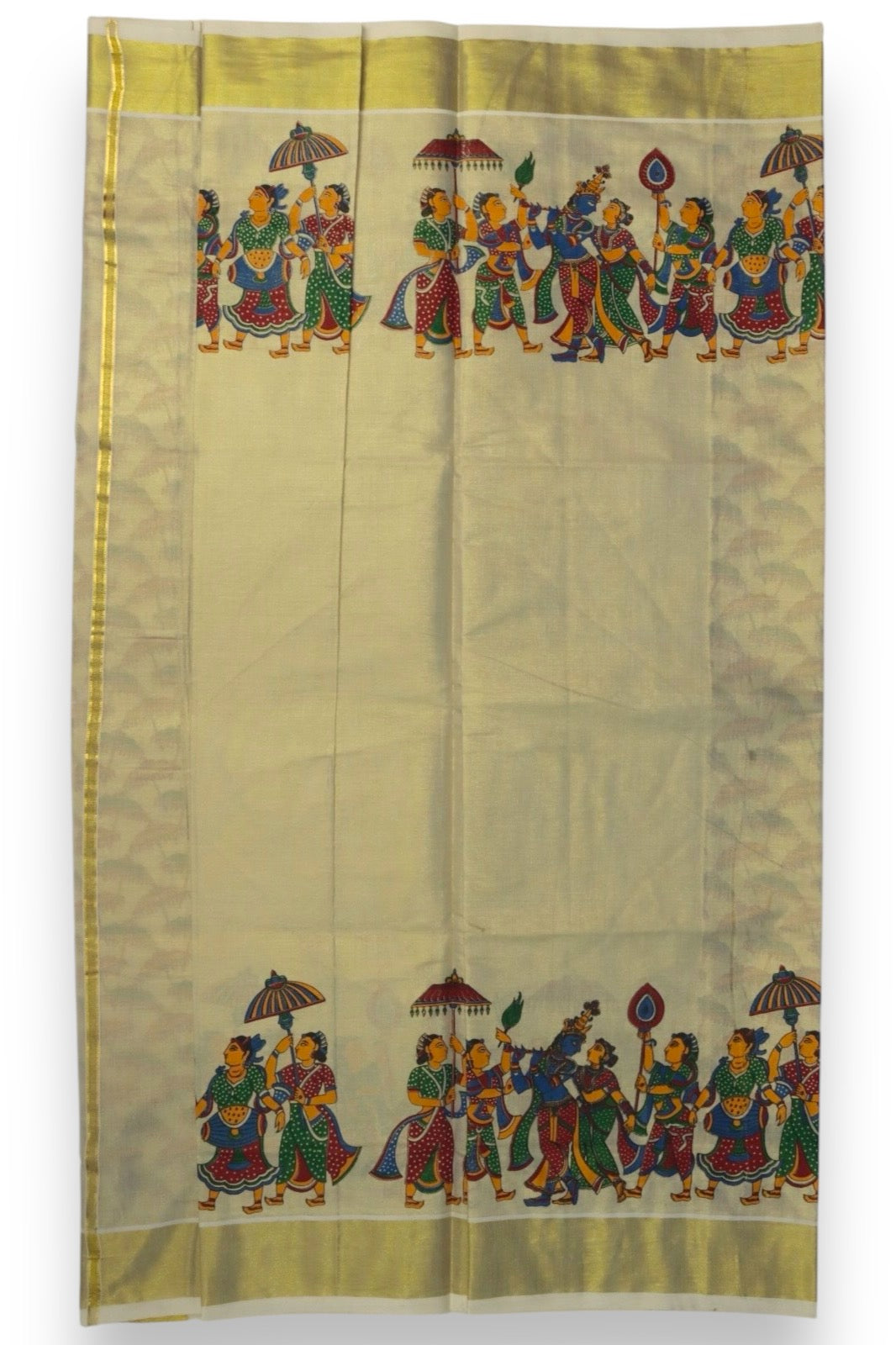 MURAL PAINTED/PRINTED KASAVU TISSUE SAREE (GOLD)