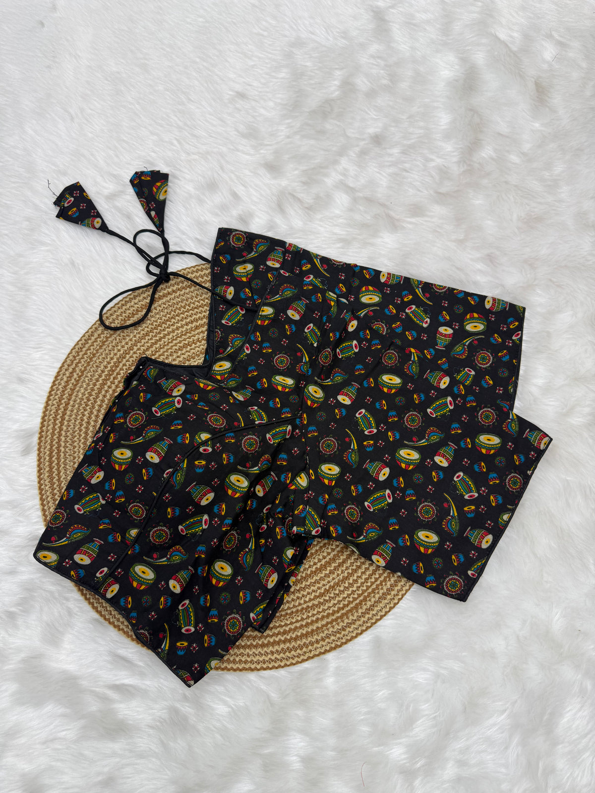 KALAMKARI PRINTED READYMADE BLOUSE - BLACK