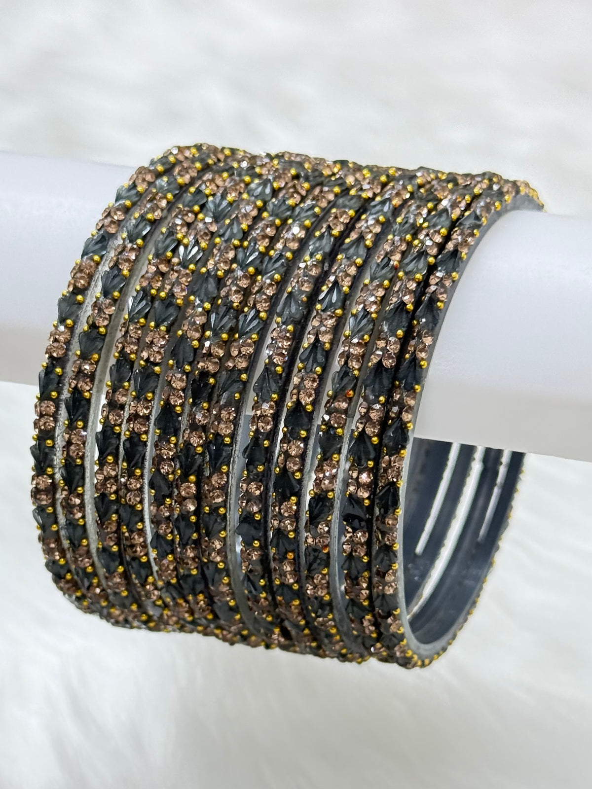PREMIUM STONE STUDDED GLASS BANGLES PACK OF 12