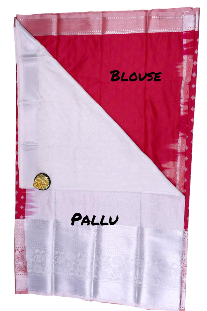 RUBY PINK ART SILK SAREE WITH SILVER ZARI WIDE BORDER